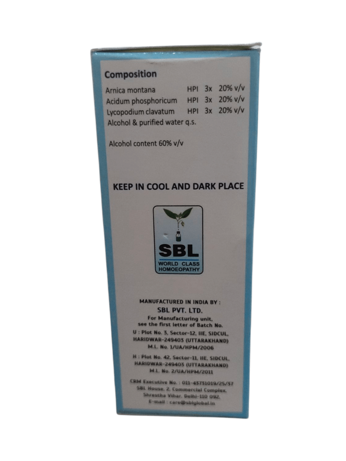 SBL homeopathic medicine packaging with text and logo on a white background