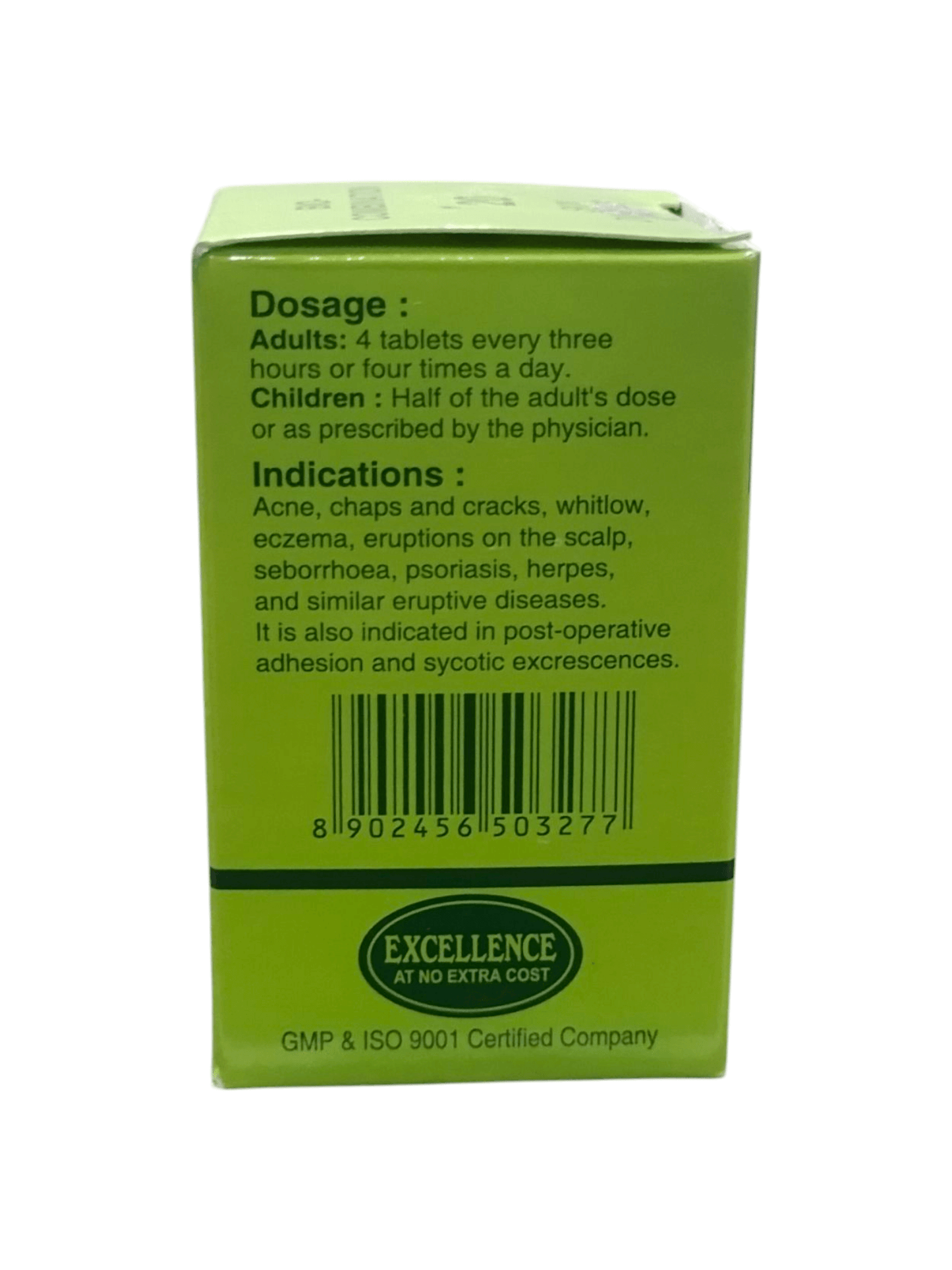 Back of SBL Bio-Combination No. 20 box showing dosage and indications for skin diseases treatment.
