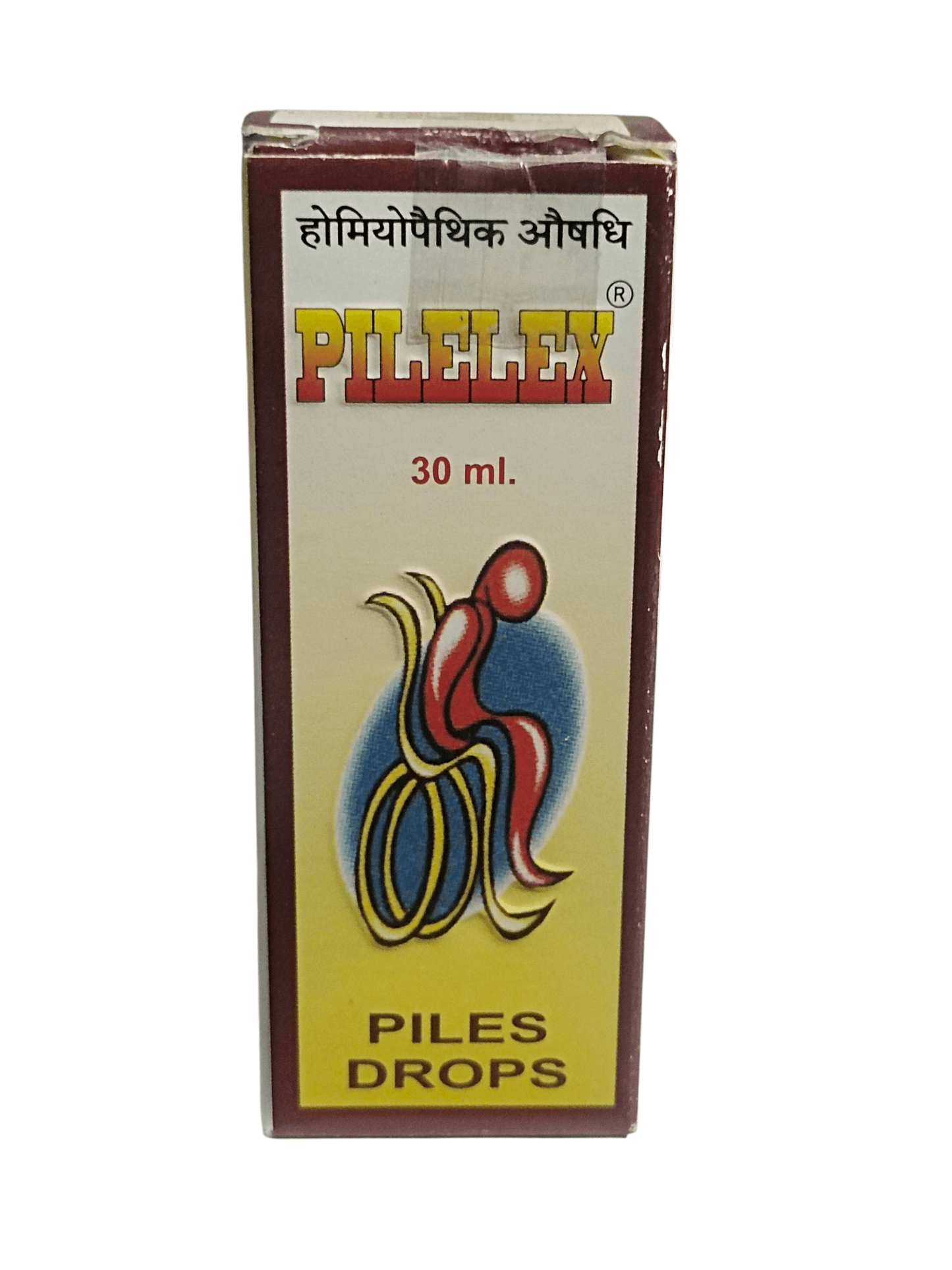 Pilelex piles drops packaging with text and logo on a white background