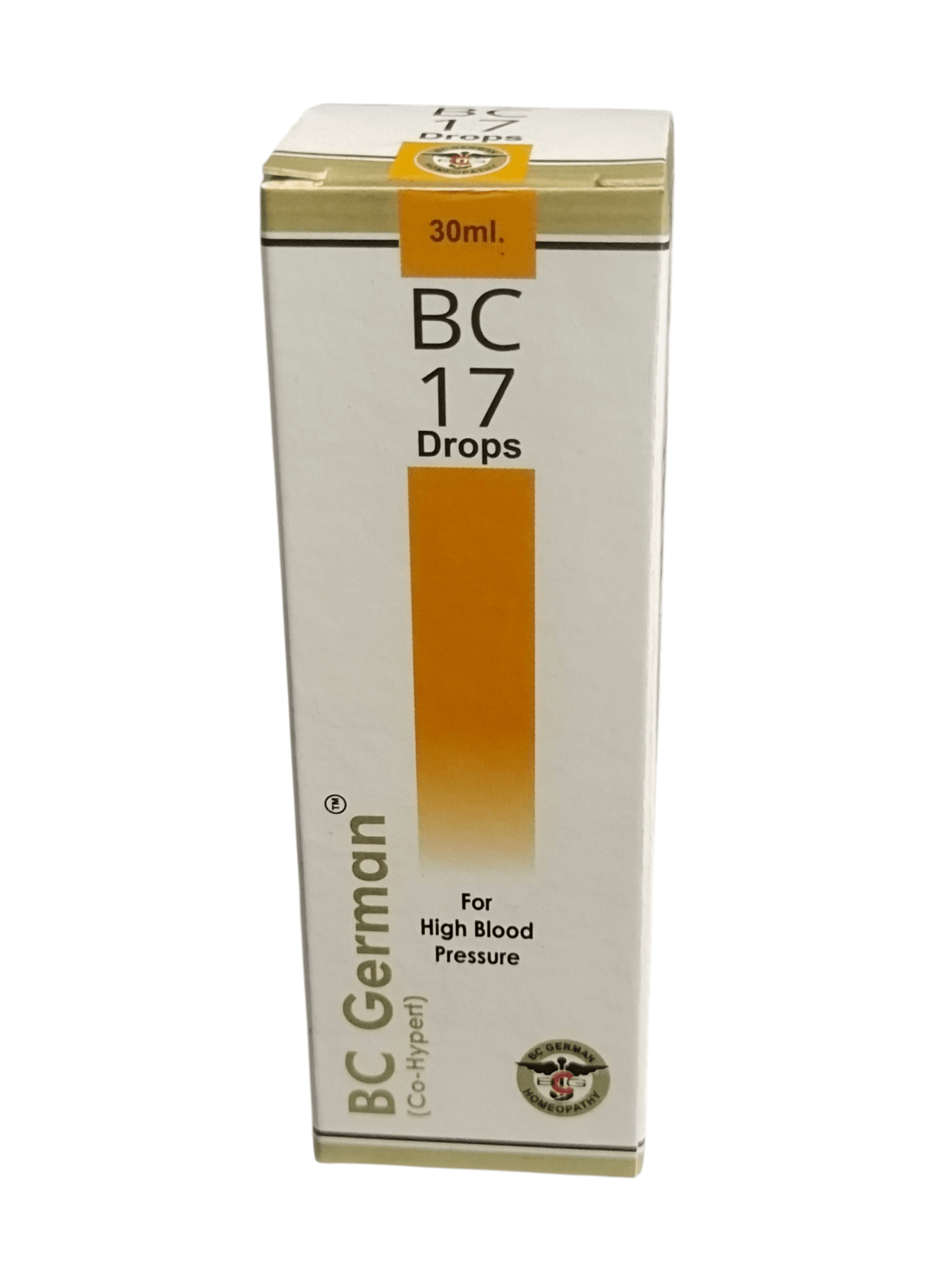 Box of BC 17 Drops for high blood pressure on a white background