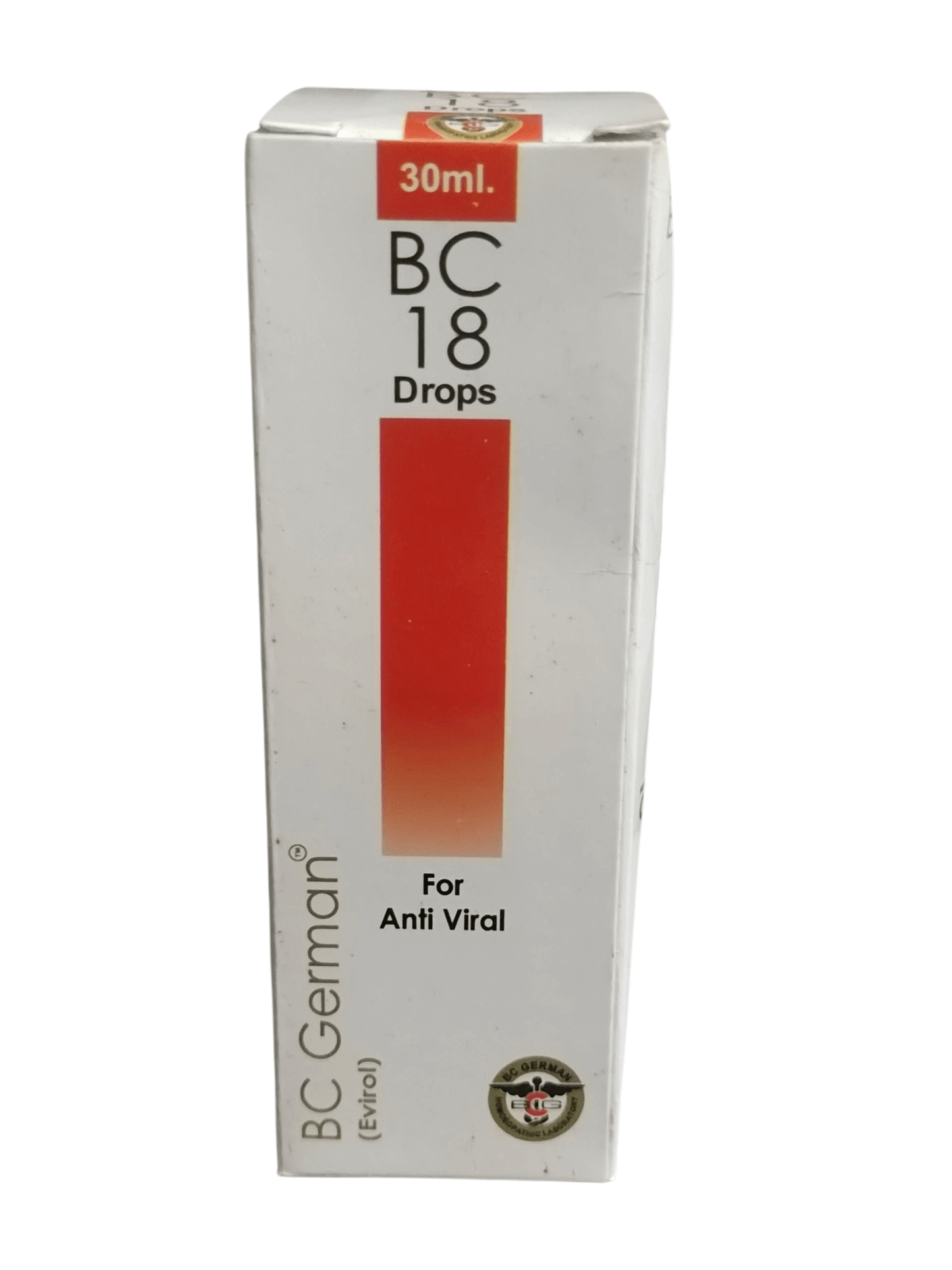 Box of BC 18 Drops for Anti Viral by BC German on a white background