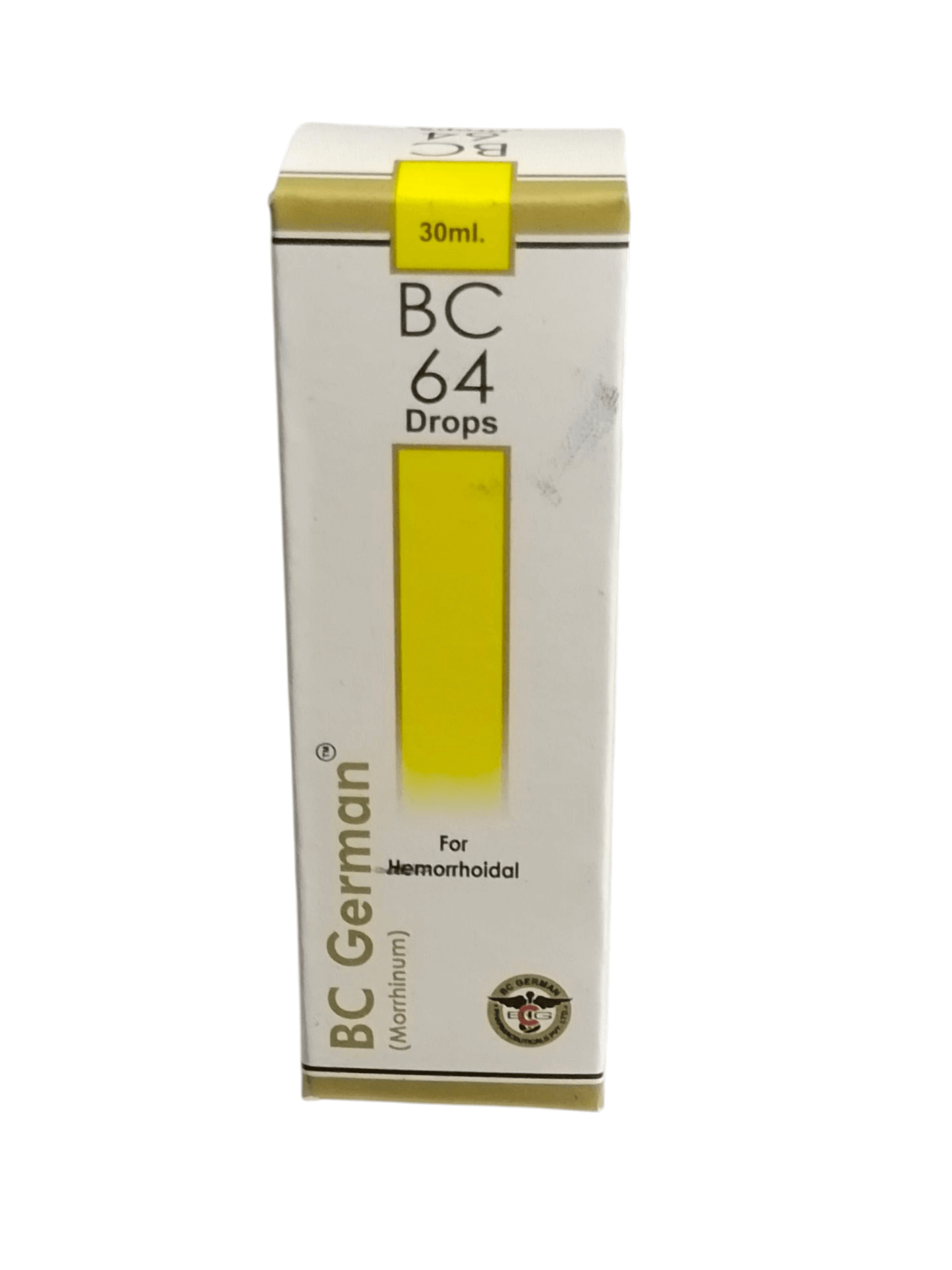 Box of BC German BC 64 Drops on a white background