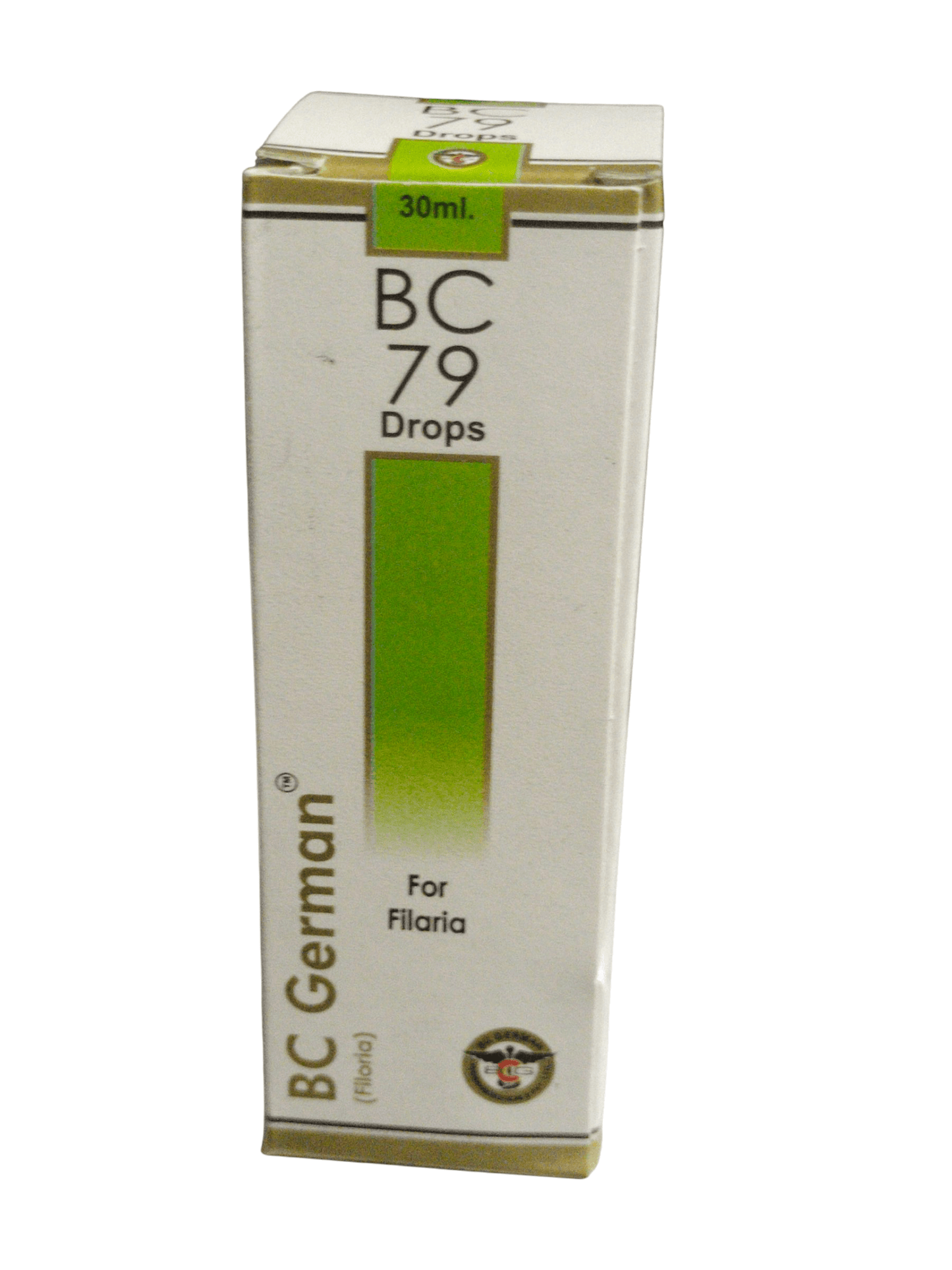 Box of BC 79 Drops for Filaria on a white background