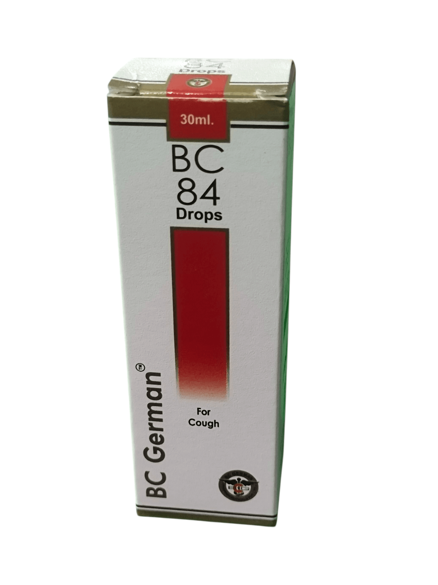 Box of BC 84 Drops for Cough on a white background