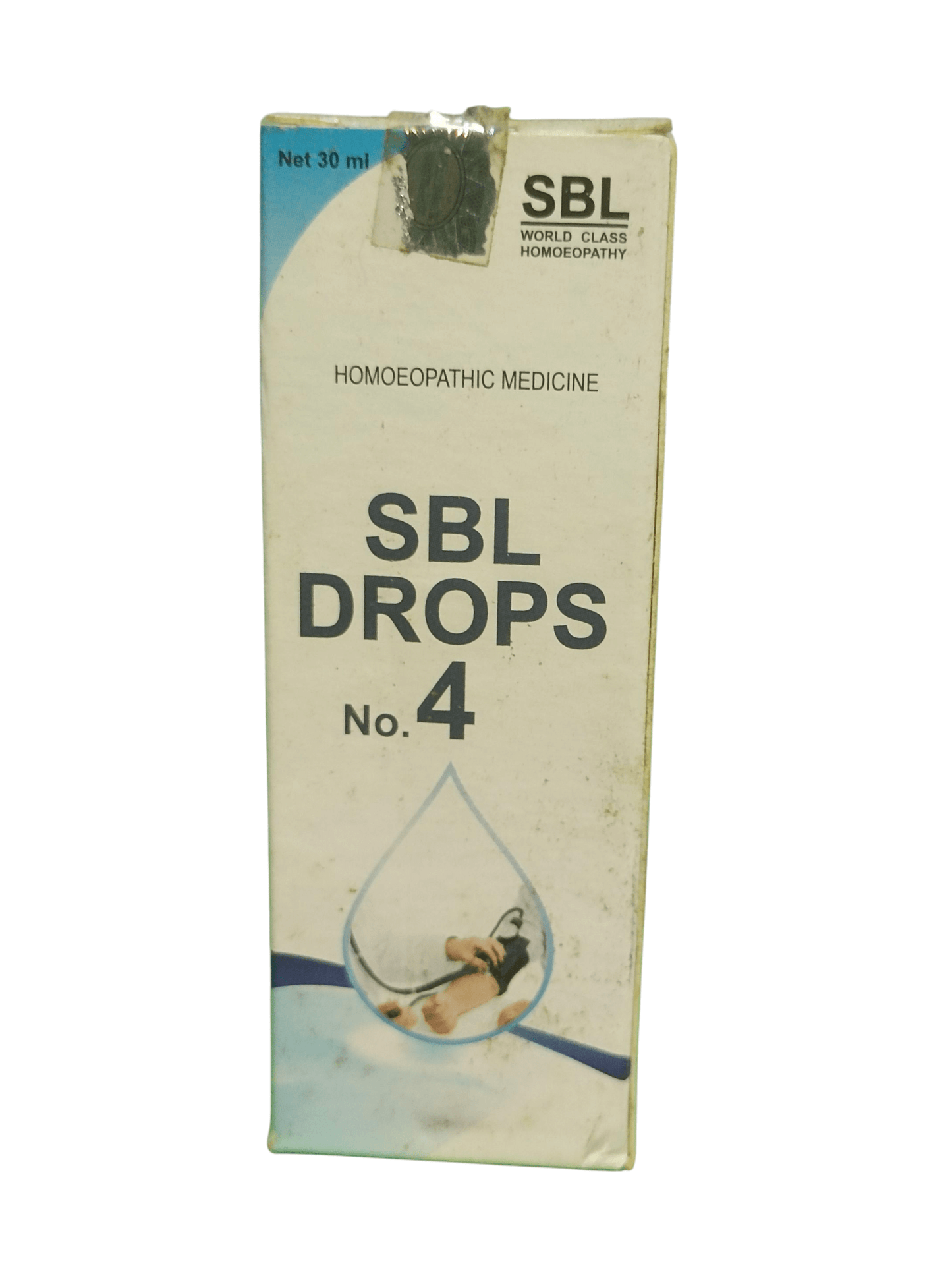 SBL Drops No. 4 packaging for homoeopathic medicine on a white background