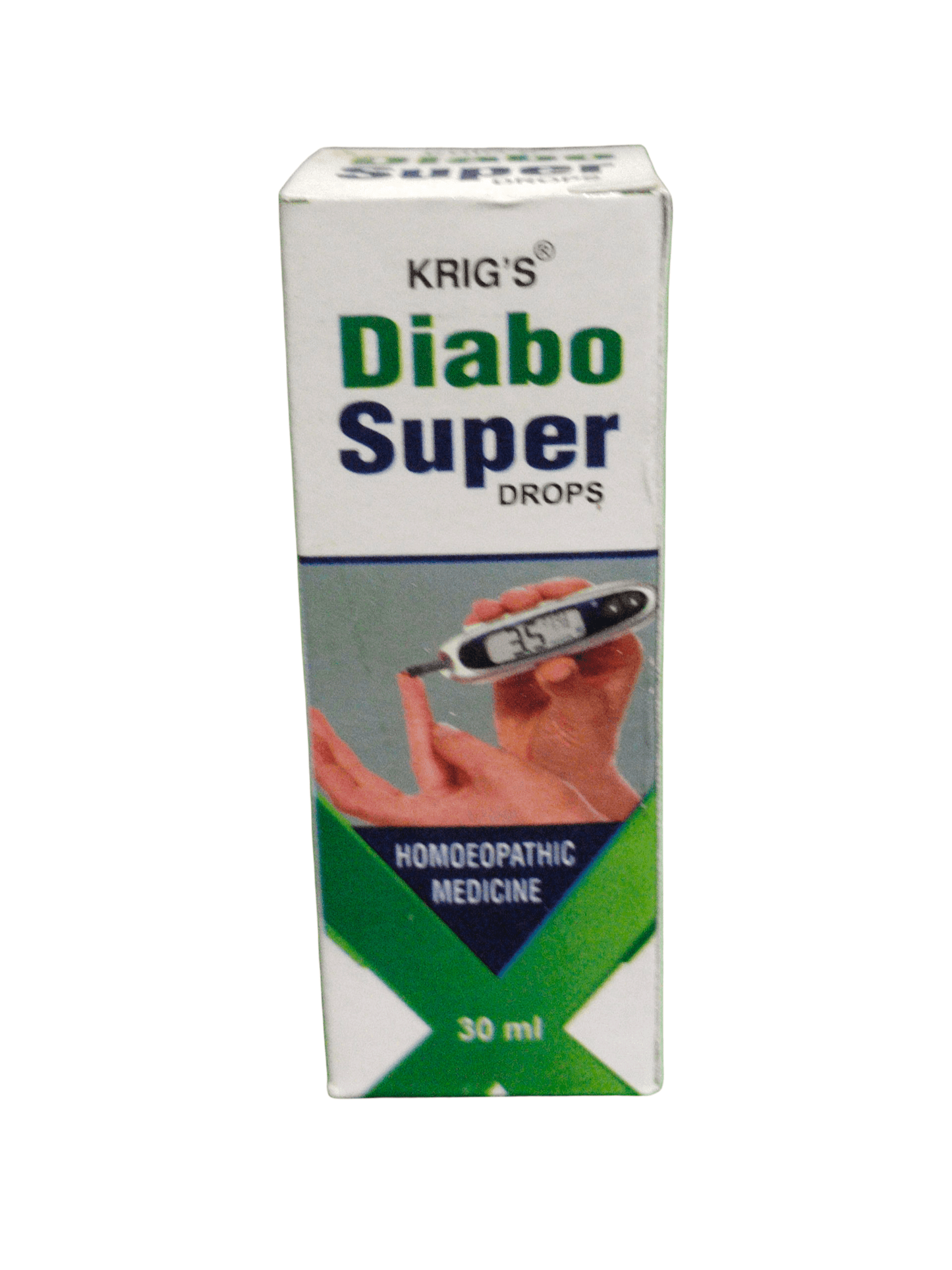KRIG'S Diabo Super Drops Homeopathic Medicine 30ml product packaging with description for blood sugar support.