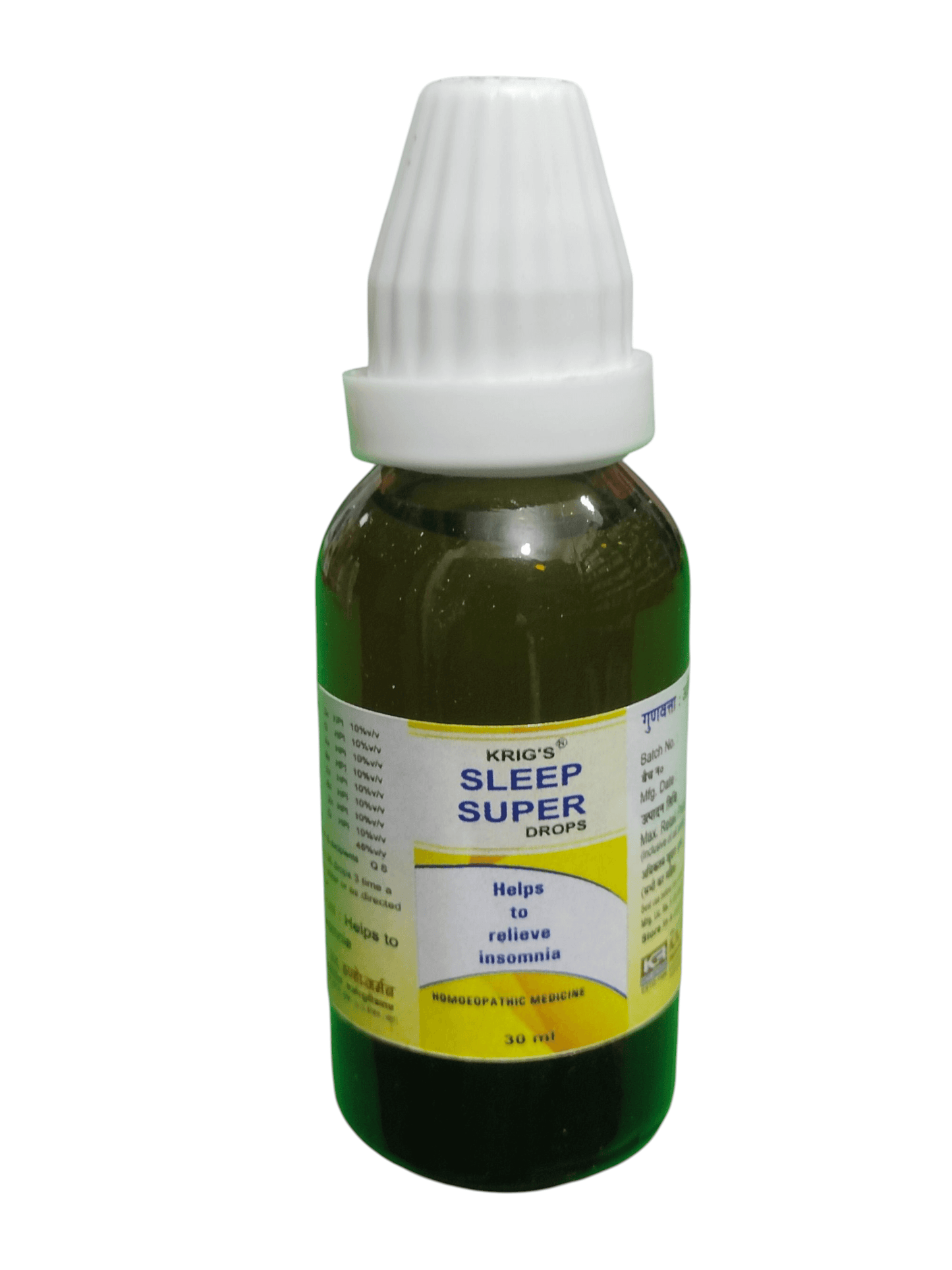 Bottle of Kriya Sleep Super Drops on a white background