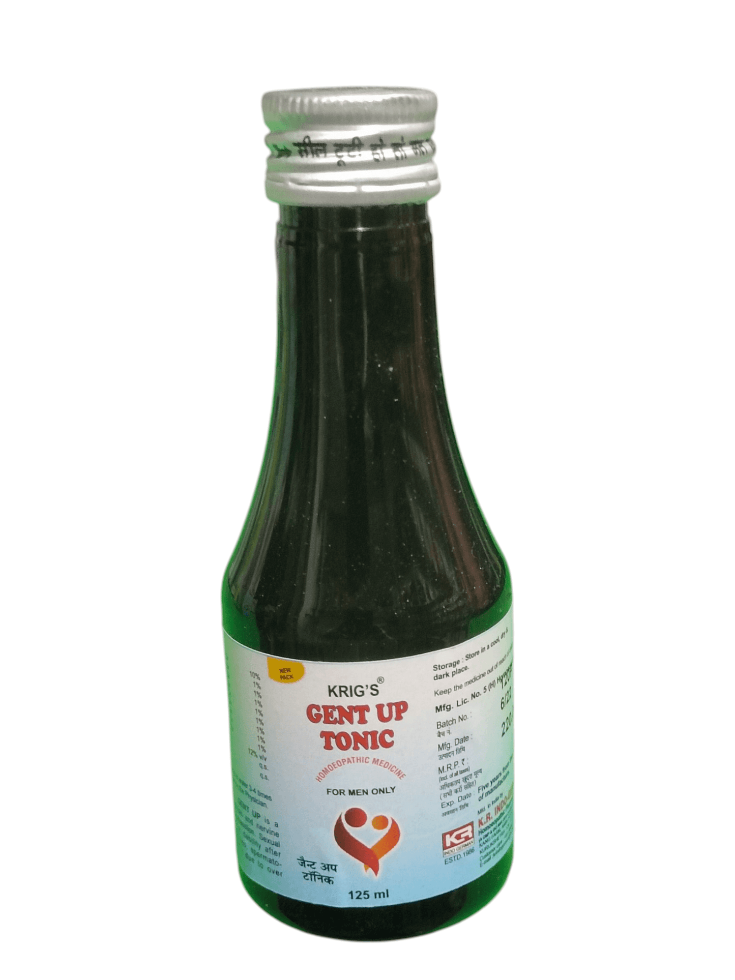 Bottle of Krig's Gent Up Tonic on a white background