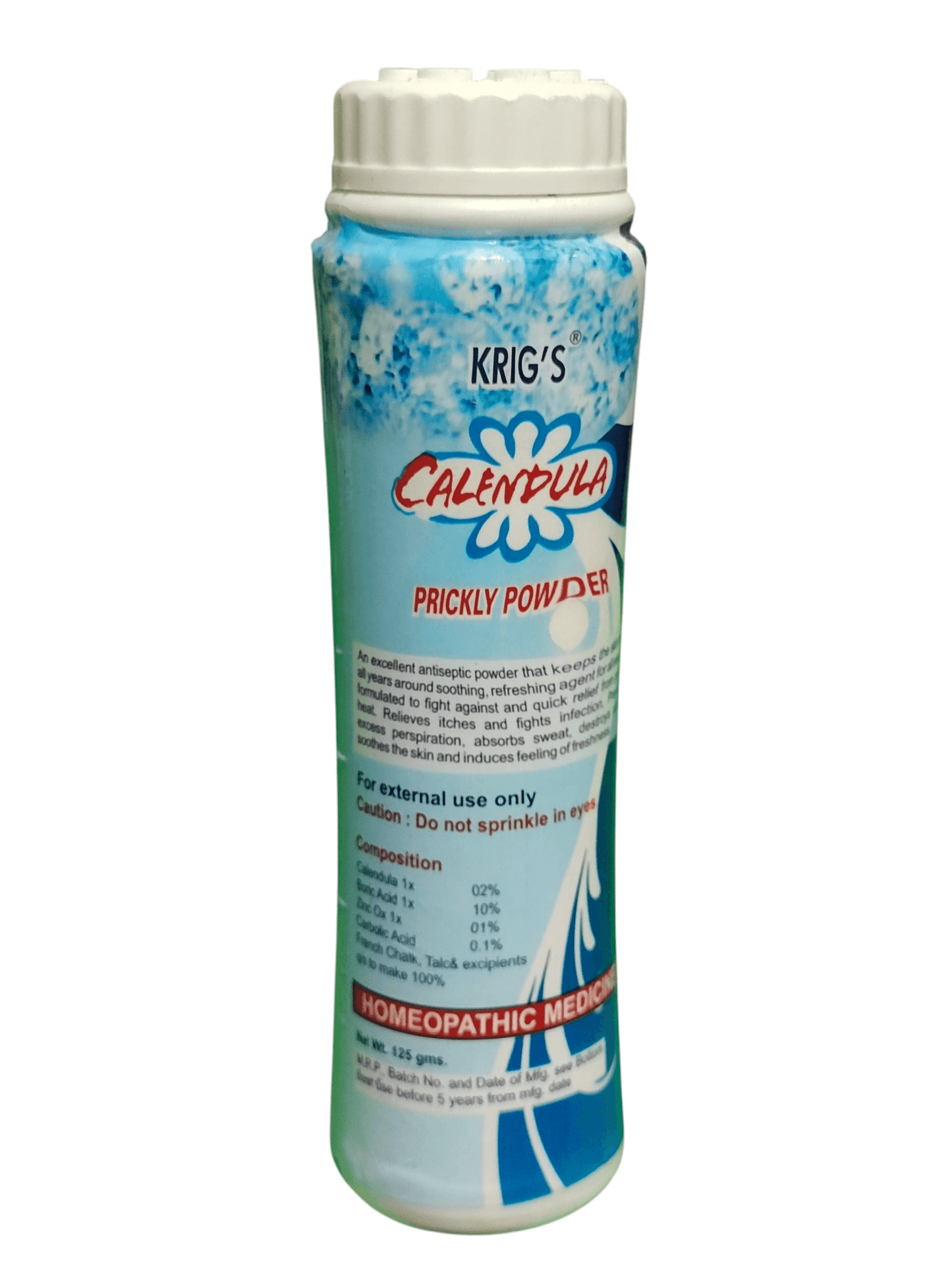 Krig's Calendula Prickly Powder container on a white background