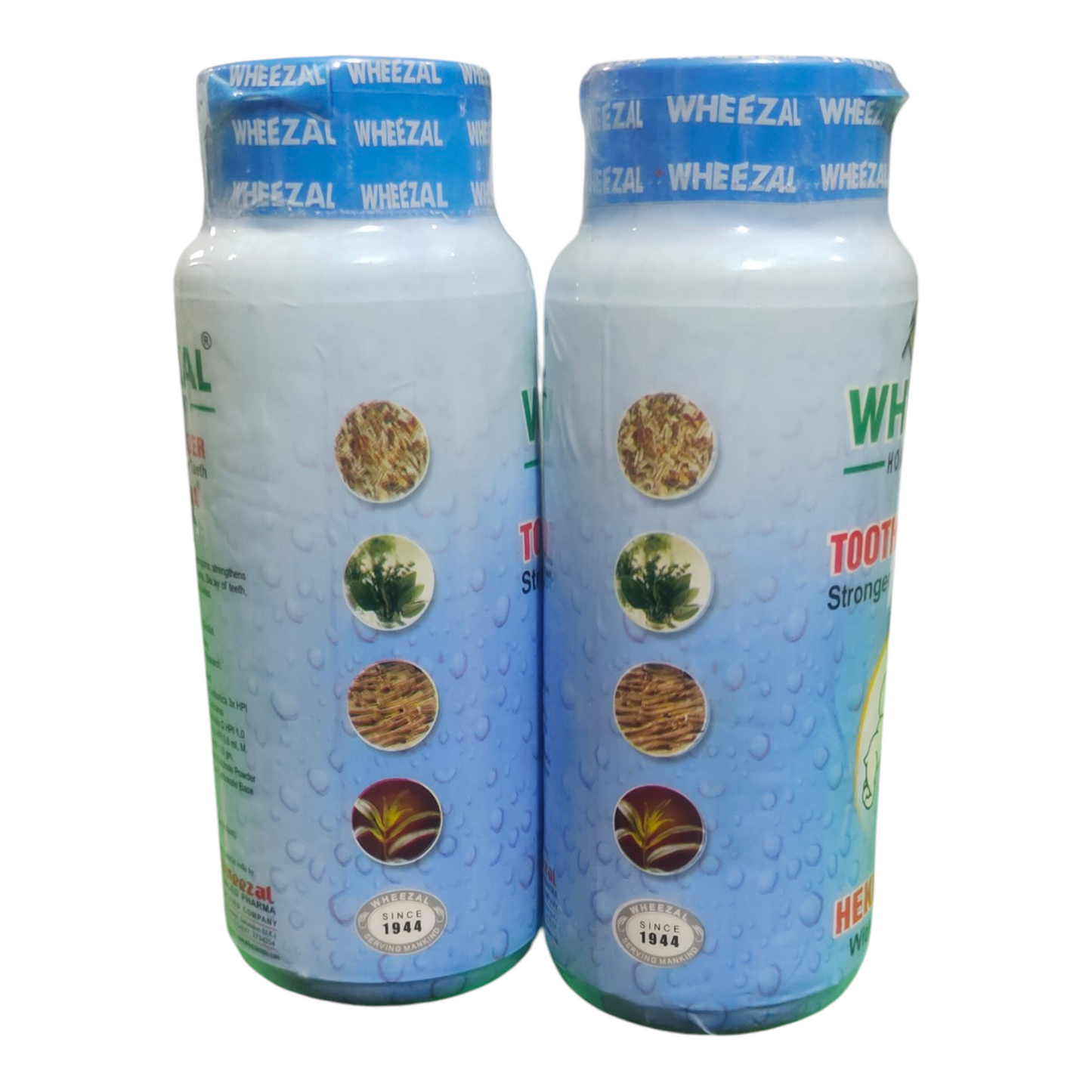 Two bottles of Wheezal toothpaste with blue and white labels on a white background.