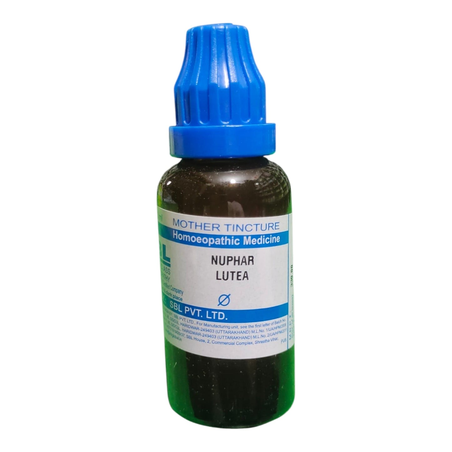 A bottle of Mother Tincture Nuphar Lutea homeopathic medicine by SGL PVT. LTD.