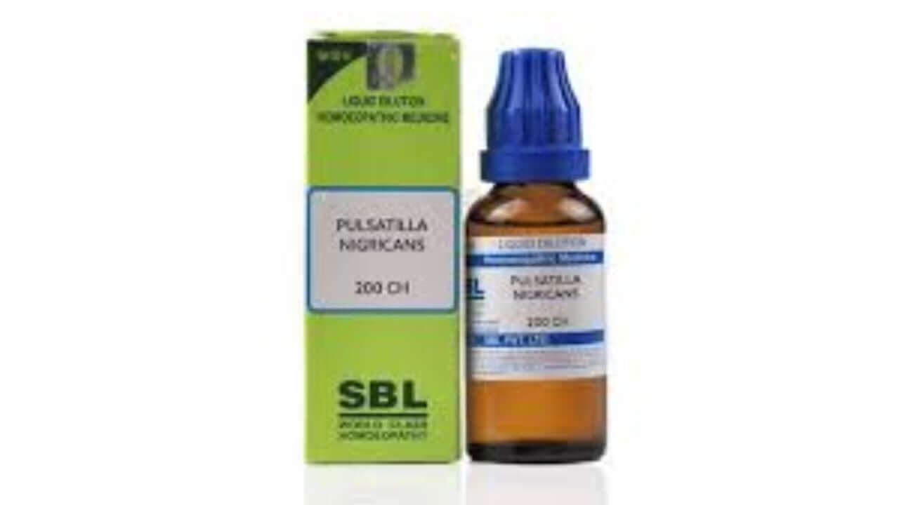 SBL Pulsatilla Nigricans homeopathic medicine bottle and box on a white background