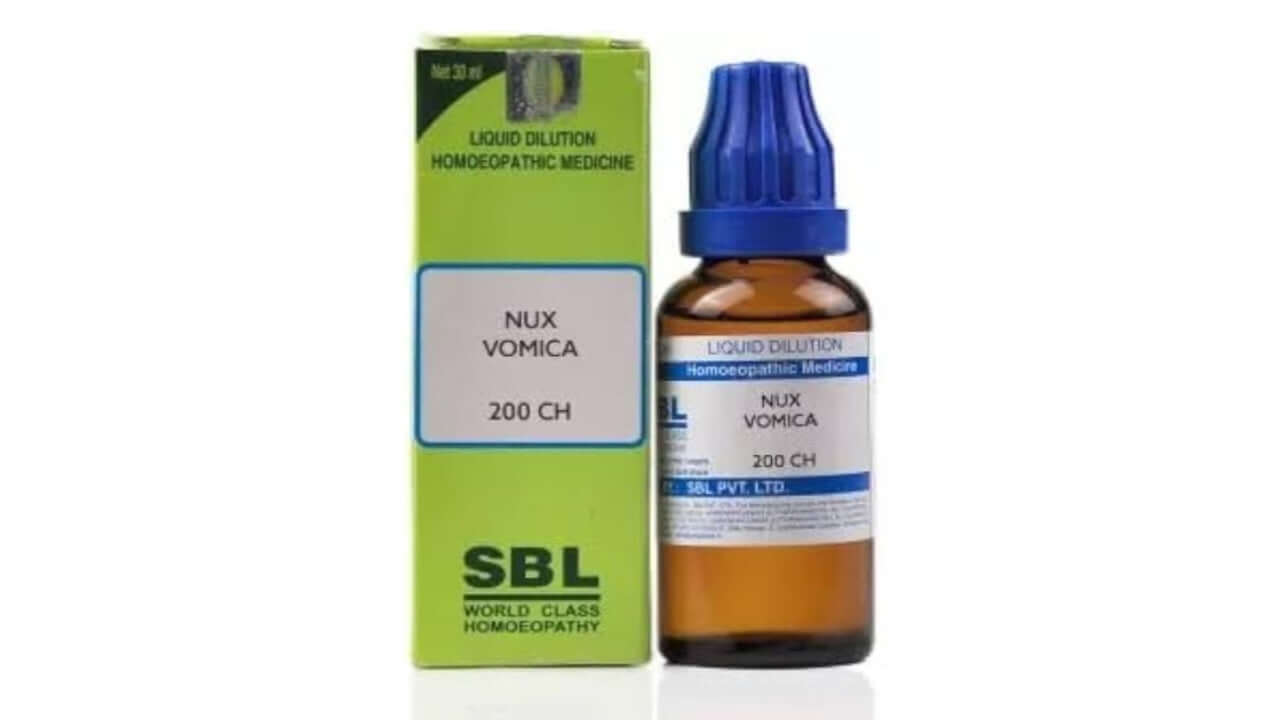 SBL Nux Vomica homeopathic medicine bottle and box on a white background