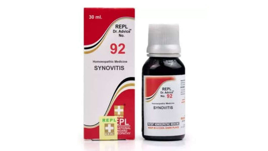 Homeopathic Synovitis medicine bottle and packaging, 30ml, for joint inflammation relief.