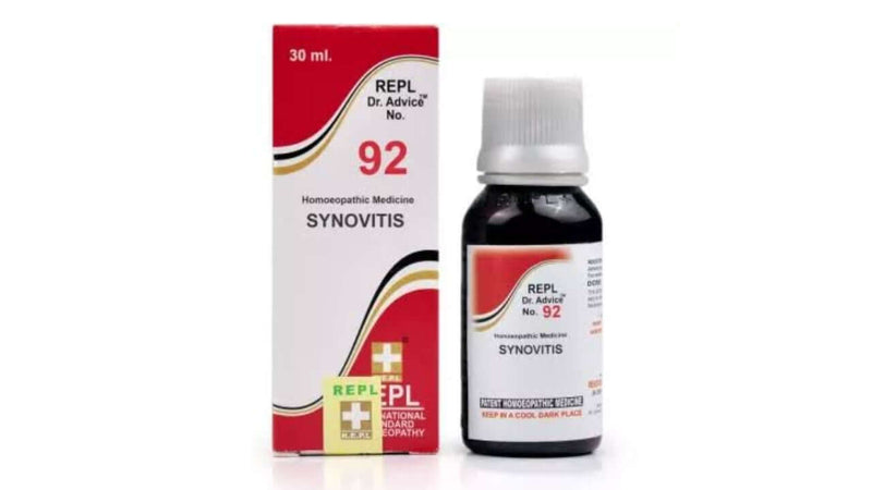 Homeopathic Synovitis medicine bottle and packaging, 30ml, for joint inflammation relief.