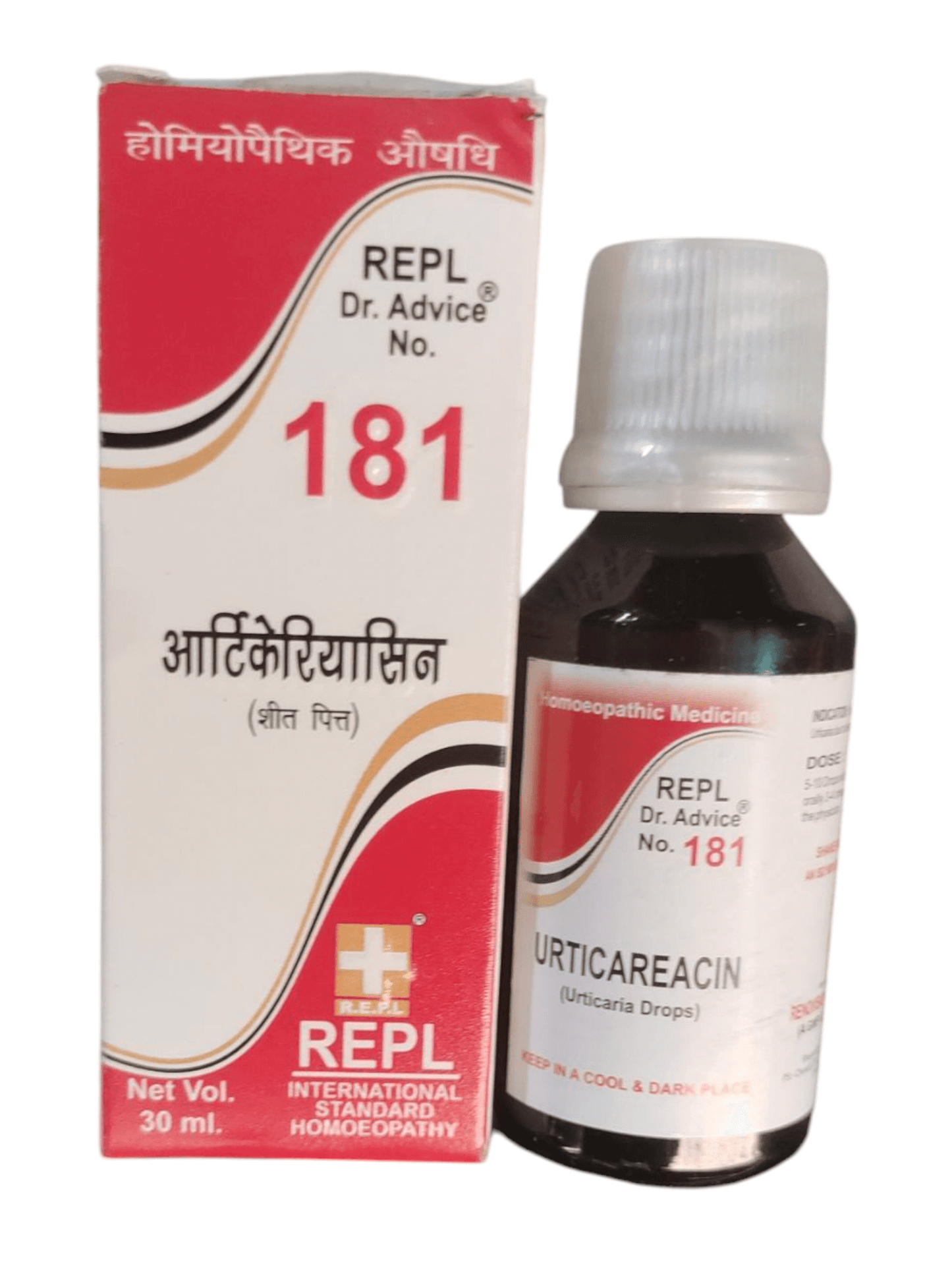 REPL Dr. Advice No. 181 Urticariacin Homeopathic Medicine 30ml for urticaria, skin allergy, itching, rashes, and hives relief.