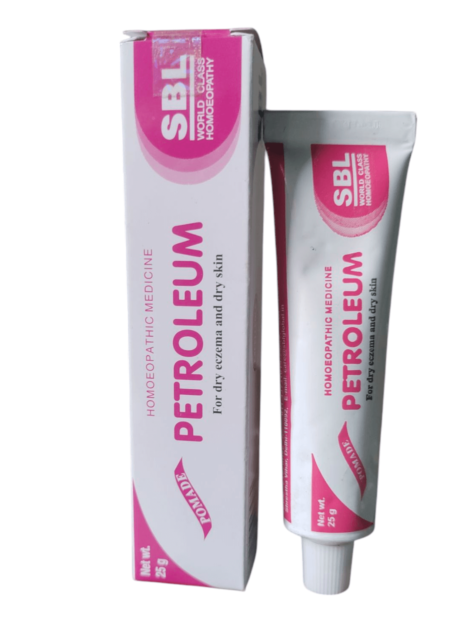 A tube and box of SBL Petroleum Ointment for dry eczema and dry skin.