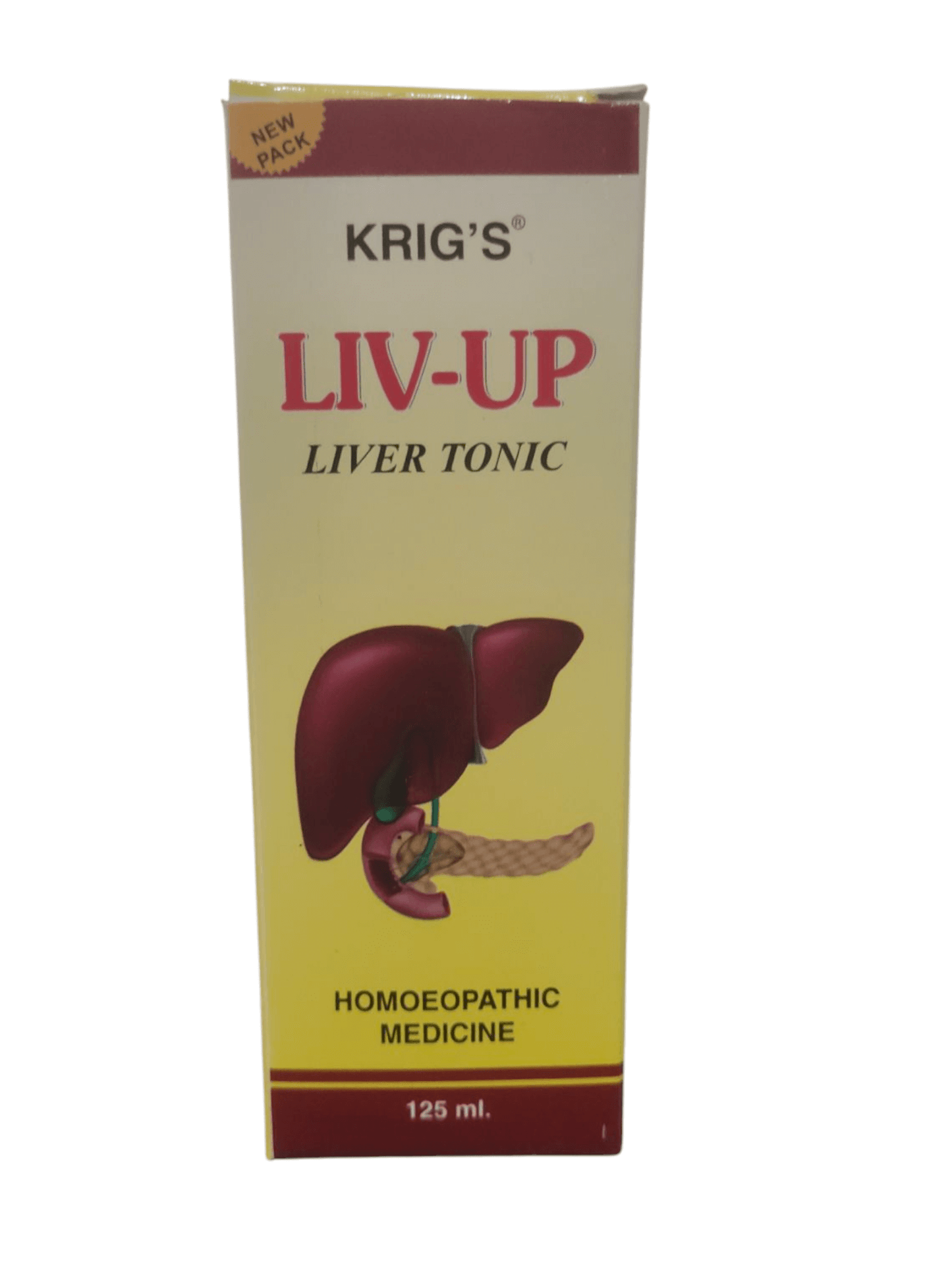 A box of Krig's Liv-Up Liver Tonic Homeopathic Medicine, 125ml.