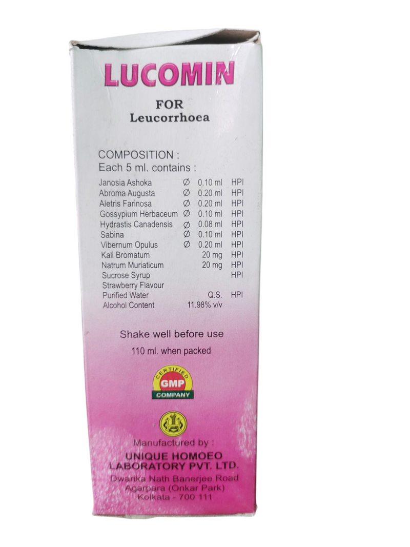 LUCOMIN FOR LEUCORRHOEA 110ML HOMEOPATHIC MEDICINE 499/AVOBE BUYING FREE SHIPING