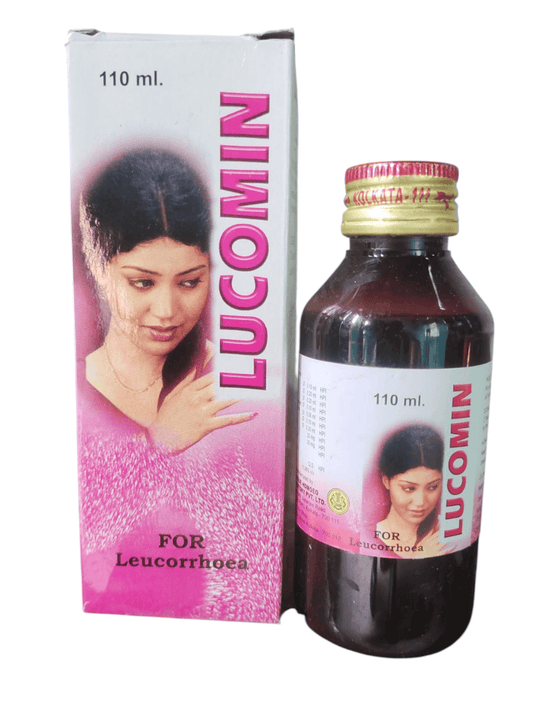 Lucomin bottle and box for leucorrhoea on a white background