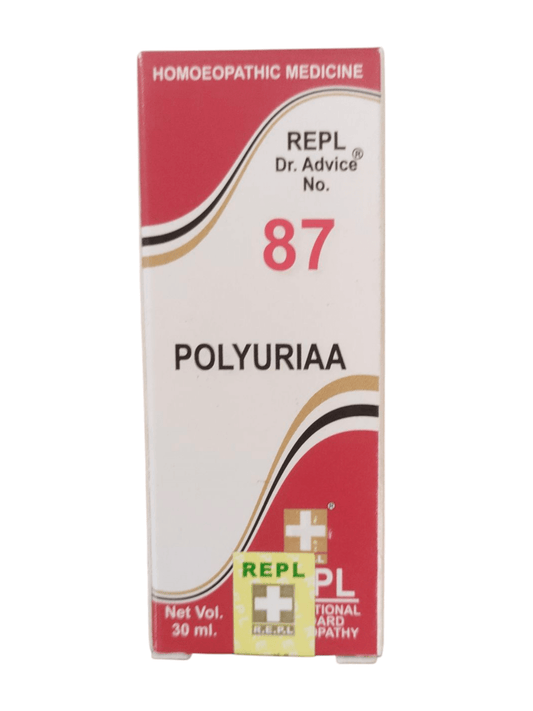 Box of Polyuriaa homoeopathic medicine with red and white design