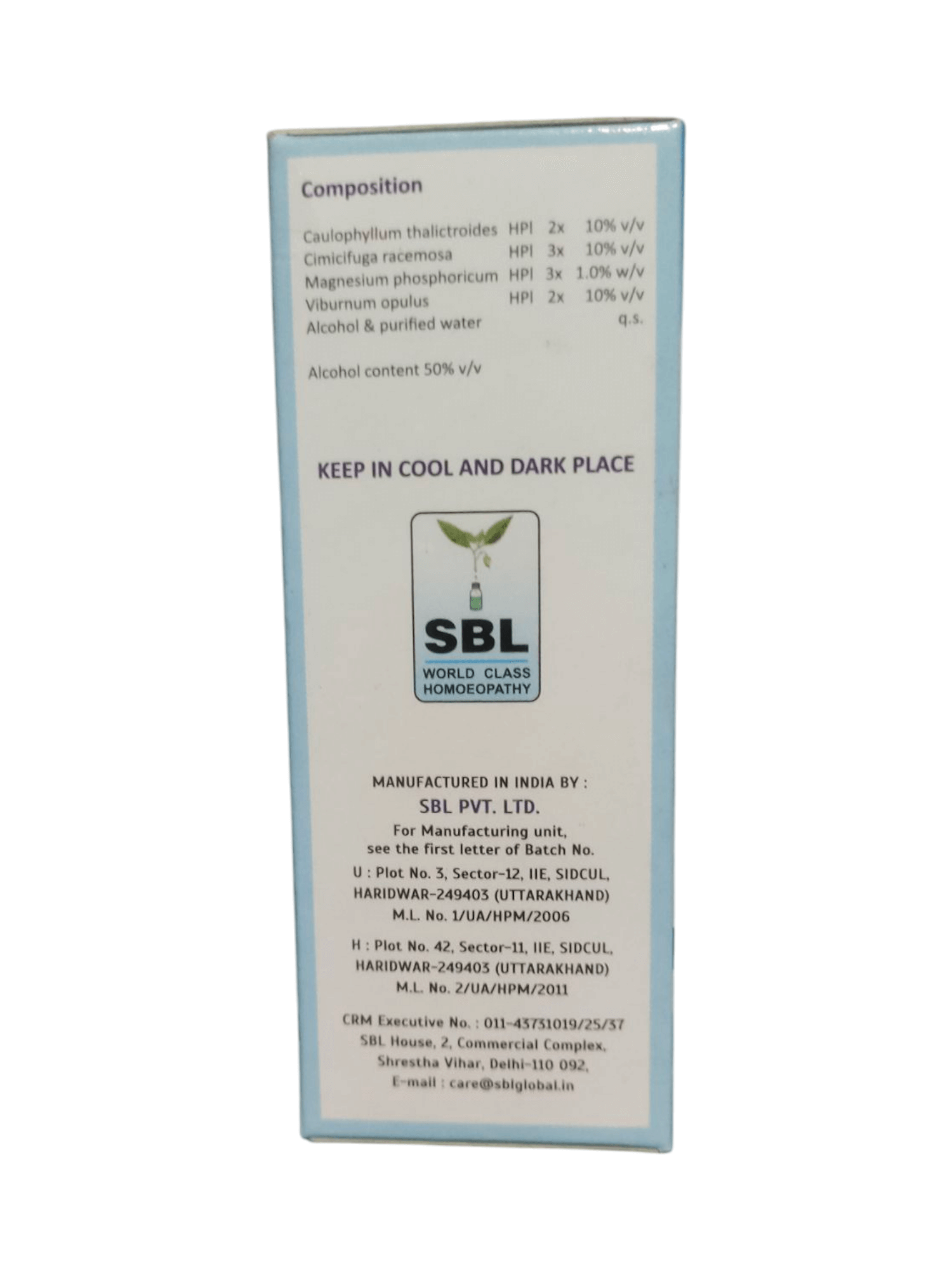 SBL homeopathy product packaging with text and logo on a white background