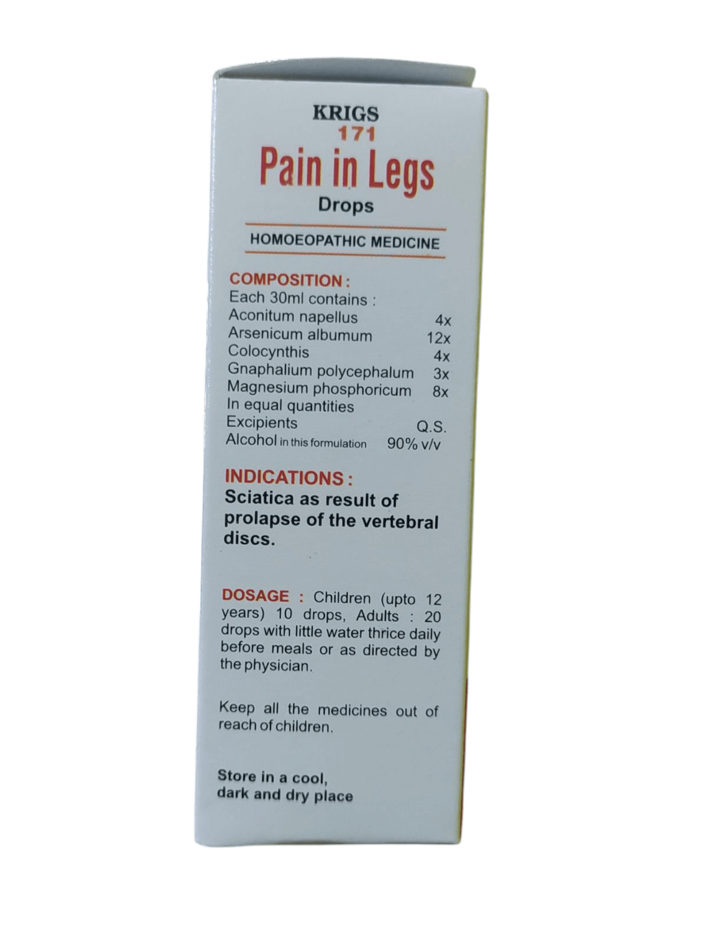 Box of Krigs 171 Pain in Legs Drops on a white background