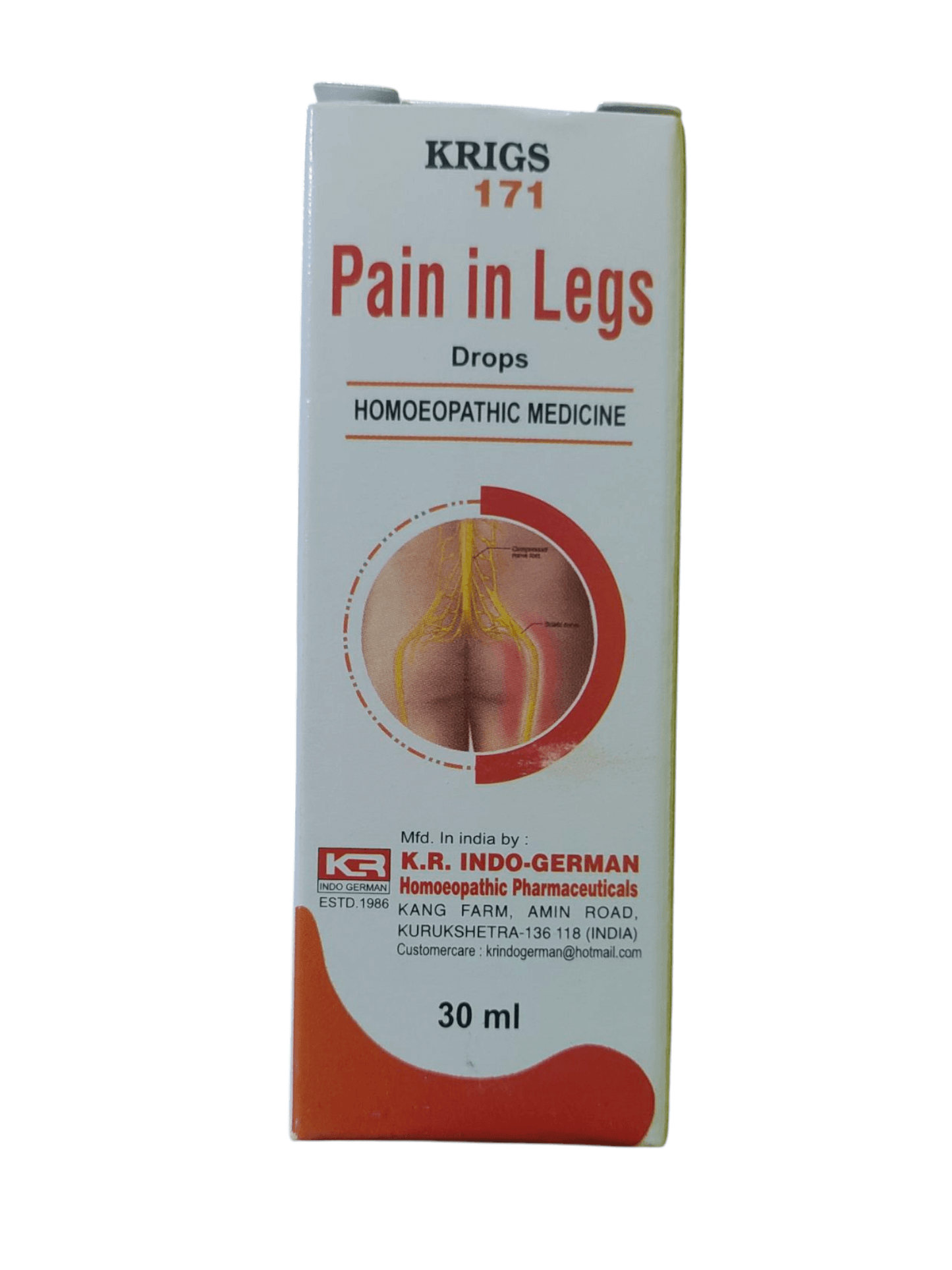 Box of Krigs 171 Pain in Legs Drops on a white background
