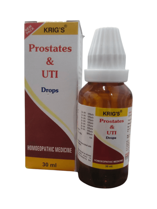 Krig's Prostates & UTI Drops packaging and bottle on a white background