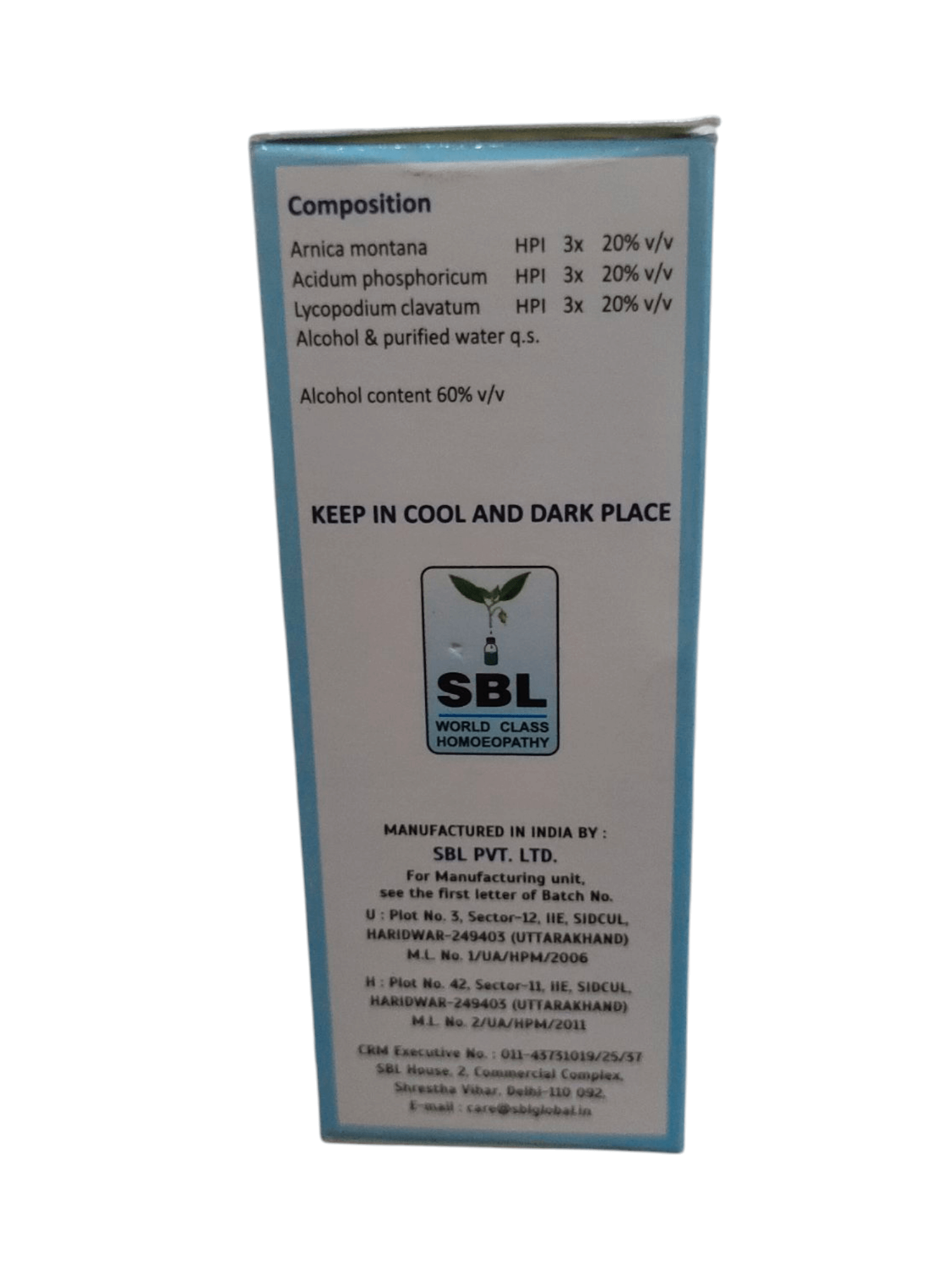 SBL homeopathic medicine packaging with text and logo on a white background
