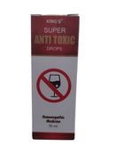 Box of Krig's Super Anti Toxic Drops with a no-alcohol symbol on a white background