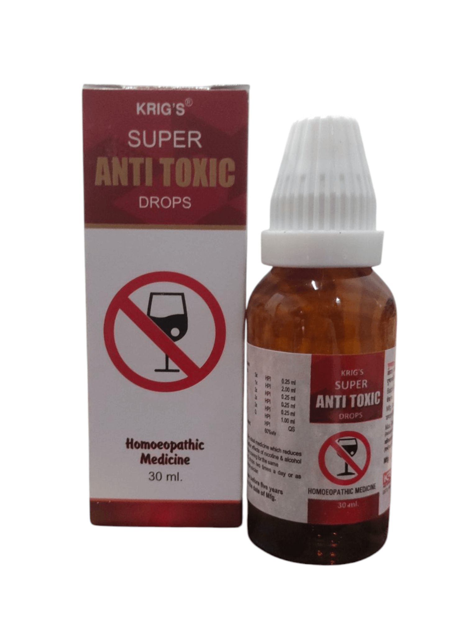 Kraig's Super Anti Toxic Drops bottle and packaging on a white background