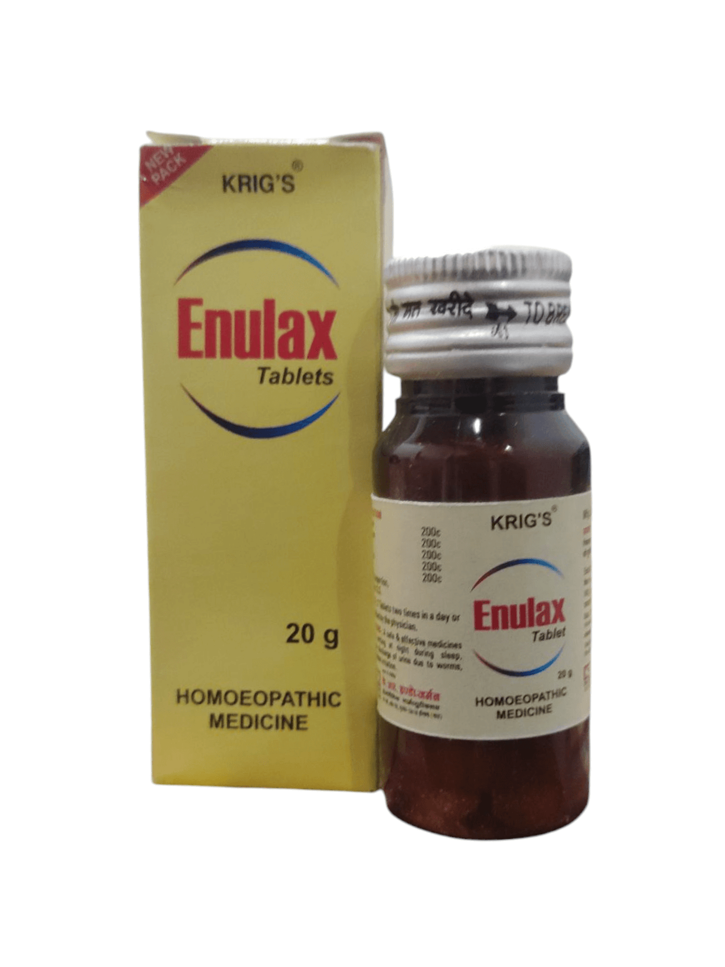 Krig's Enulax homoeopathic medicine bottle and packaging on a white background