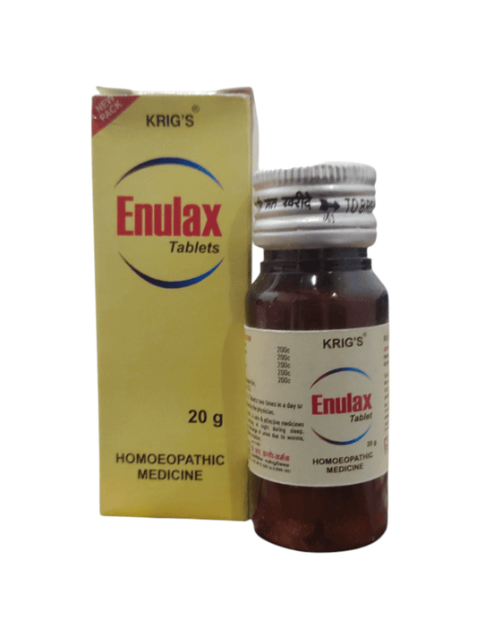 Krig's Enulax homoeopathic medicine bottle and packaging on a white background