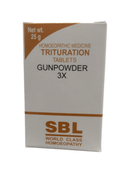 Box of SBL Gunpowder 3X homoeopathic tablets on a white background