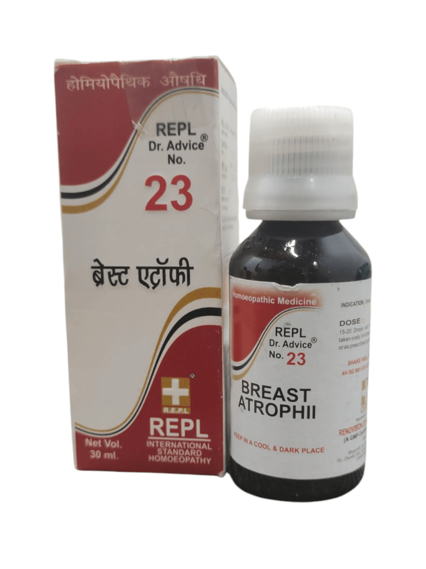 REPL Dr. Advice No. 23 bottle and box for Breast Atrophii on a white background