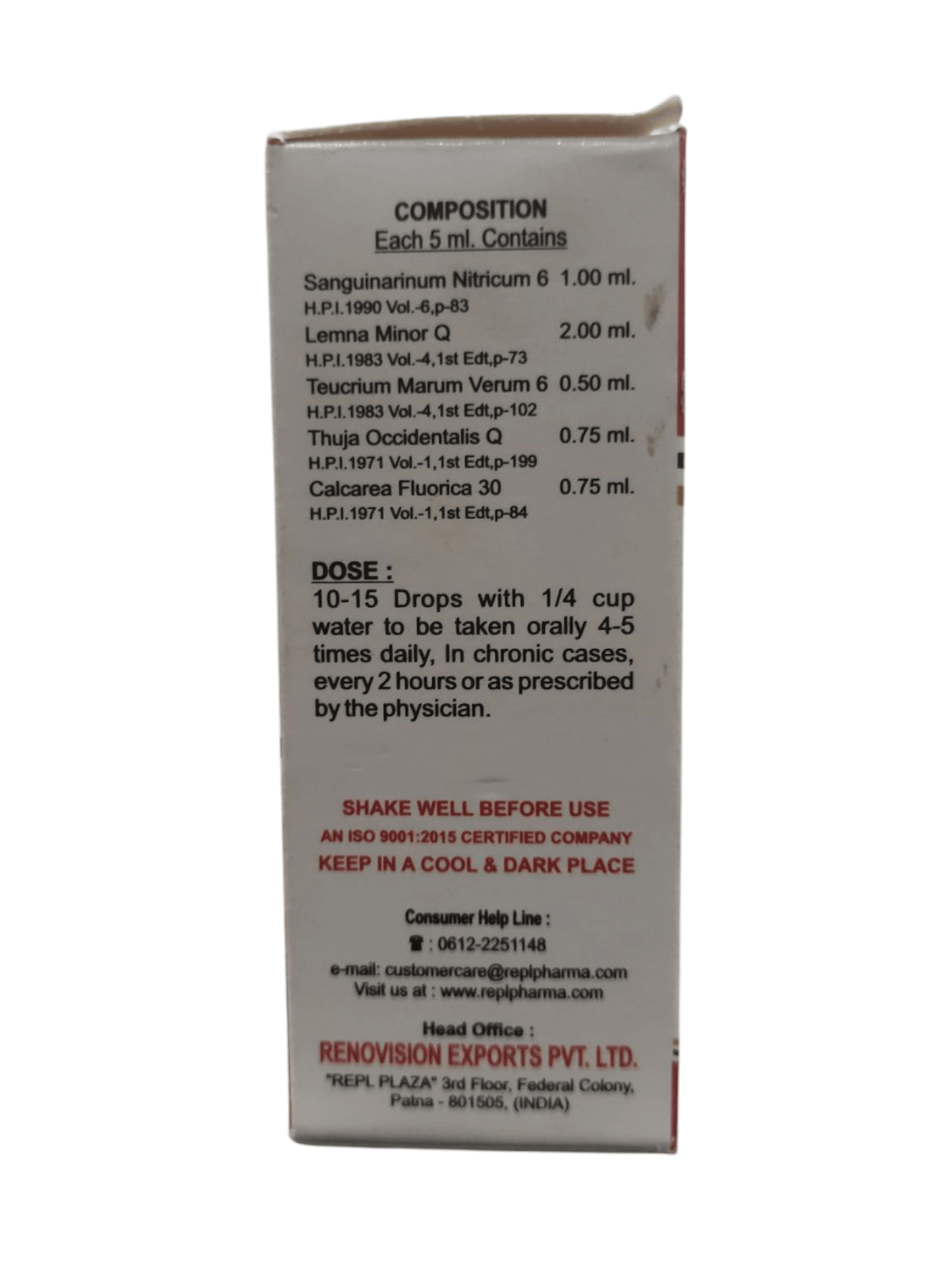 Medication box with label and instructions on a white background