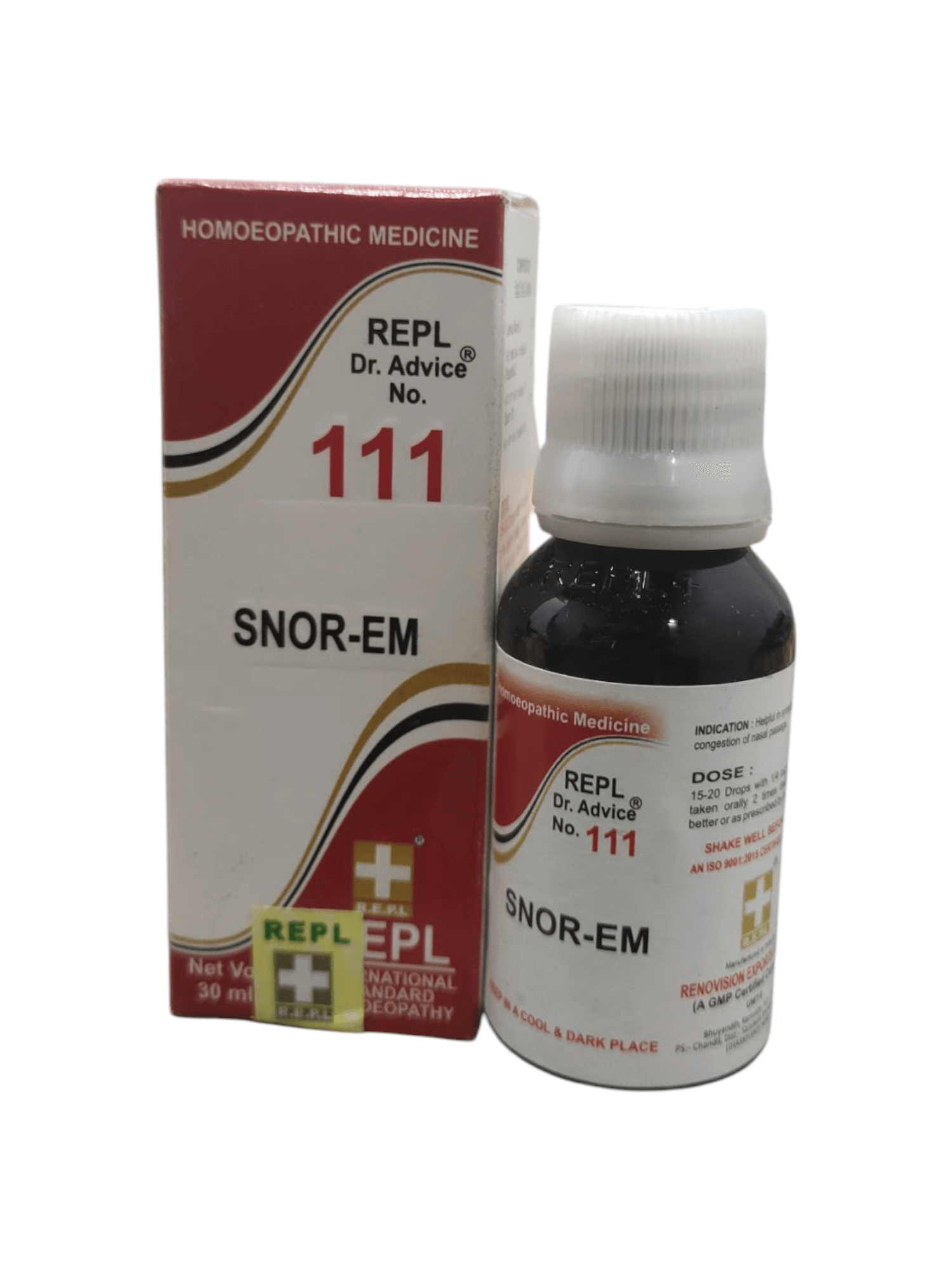 Snor-Em bottle and packaging on a white background