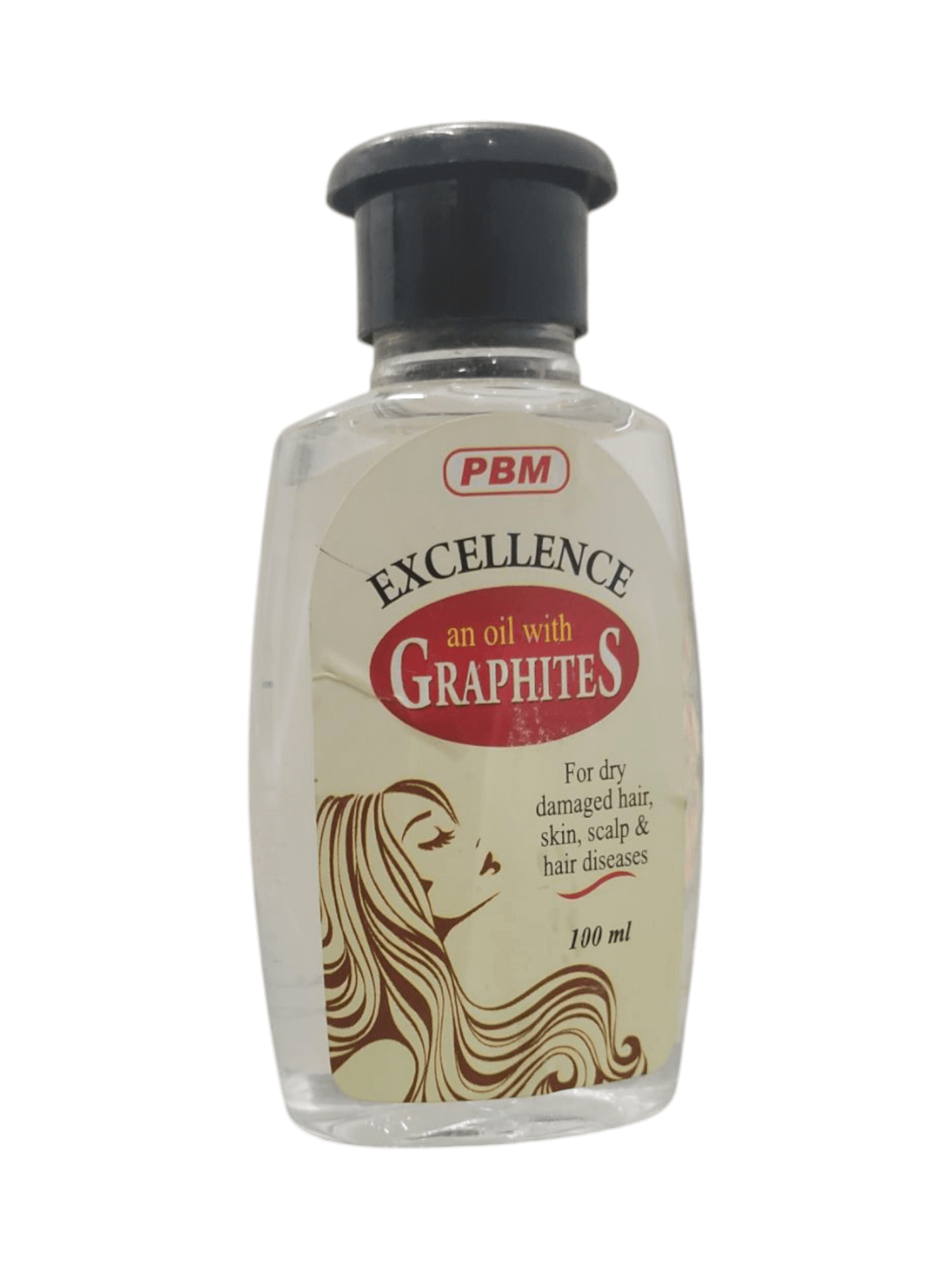 Bottle of PBM Excellence oil with Graphites on a white background