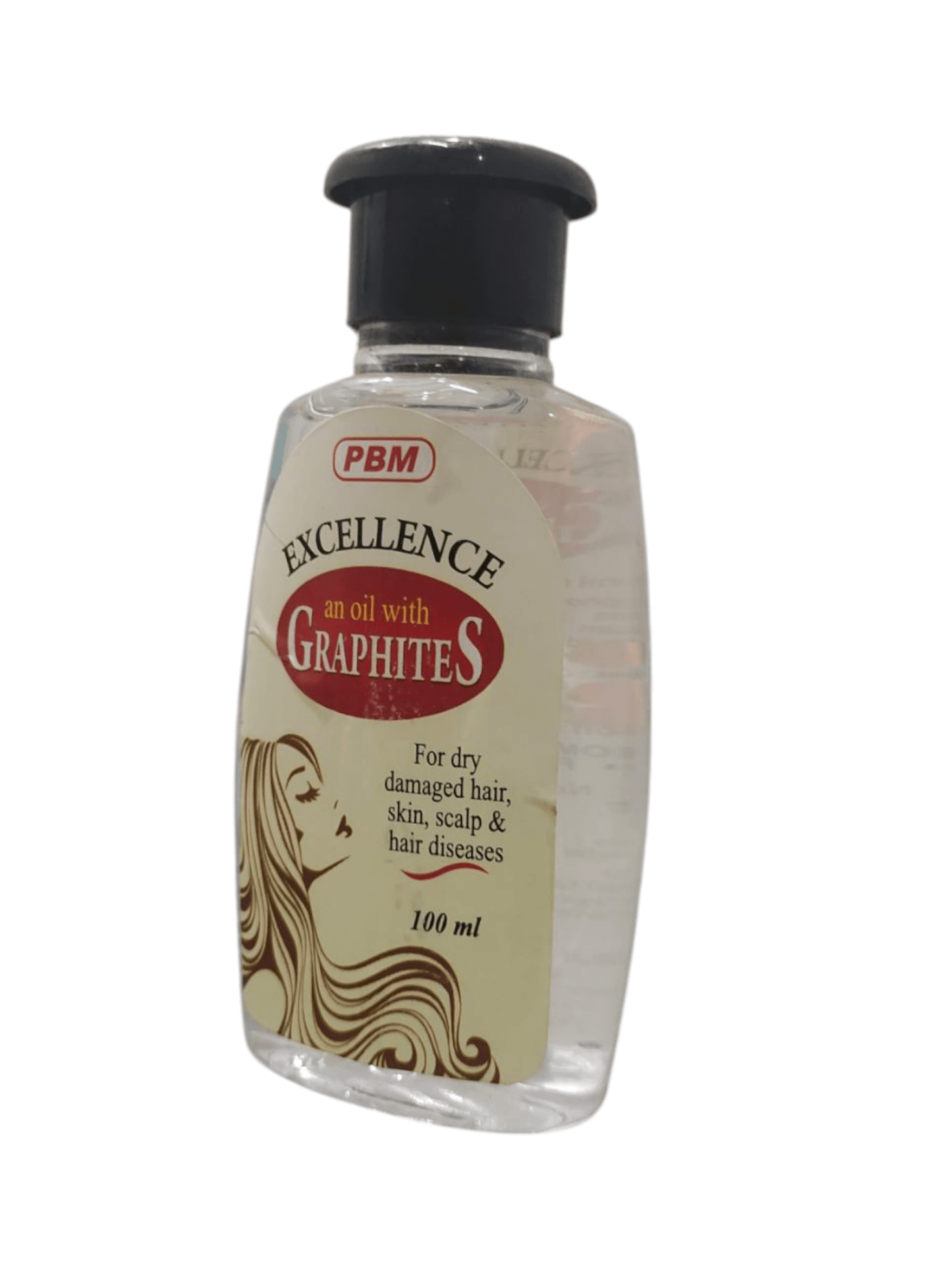 Bottle of PBM Excellence oil with Graphites on a white background