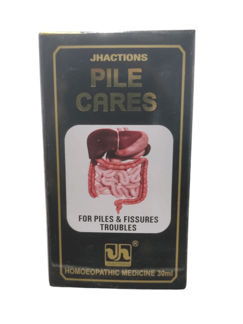 JHACTIONS Pile Cares homeopathic medicine for piles and fissures, 30ml package, effective relief from symptoms.