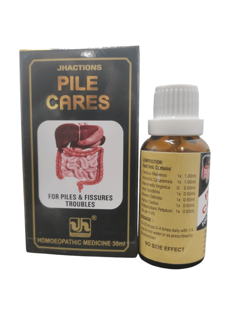 JHACTIONS Pile Cares drops, homeopathic medicine for piles and fissures, 30ml bottle with natural ingredients.