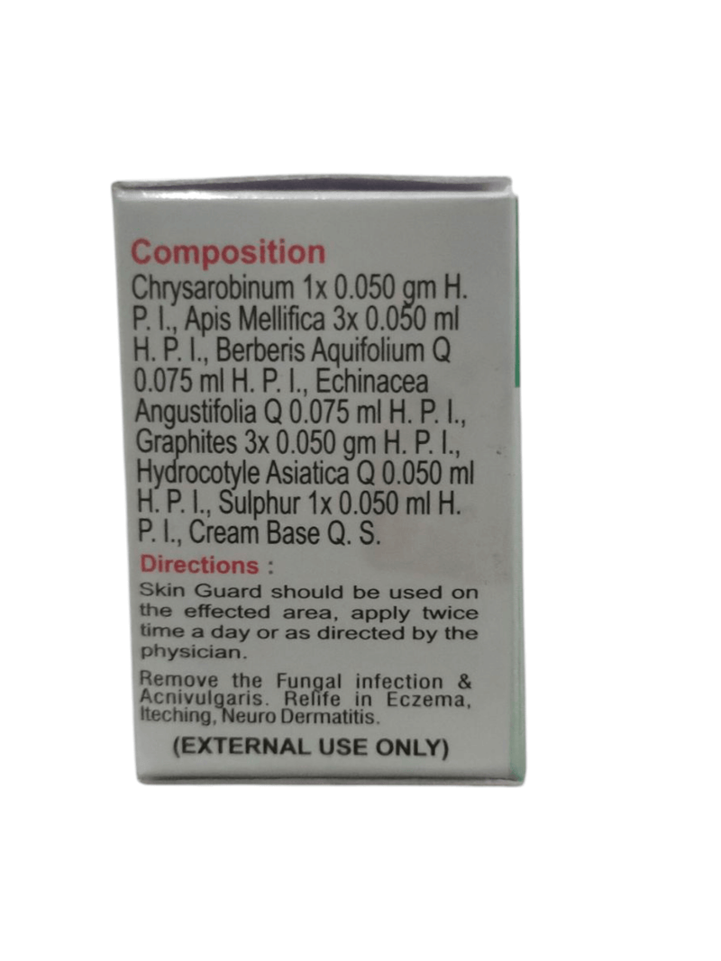 Ingredients list and directions for Super Skin Guard for Dermoderm Cream, herbal topical formulation for skin healing.