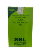 SBL Kali Sulphuricum 6x BIO-CHEMIC Tablets packaging front view, 25g, homeopathic medicine.
