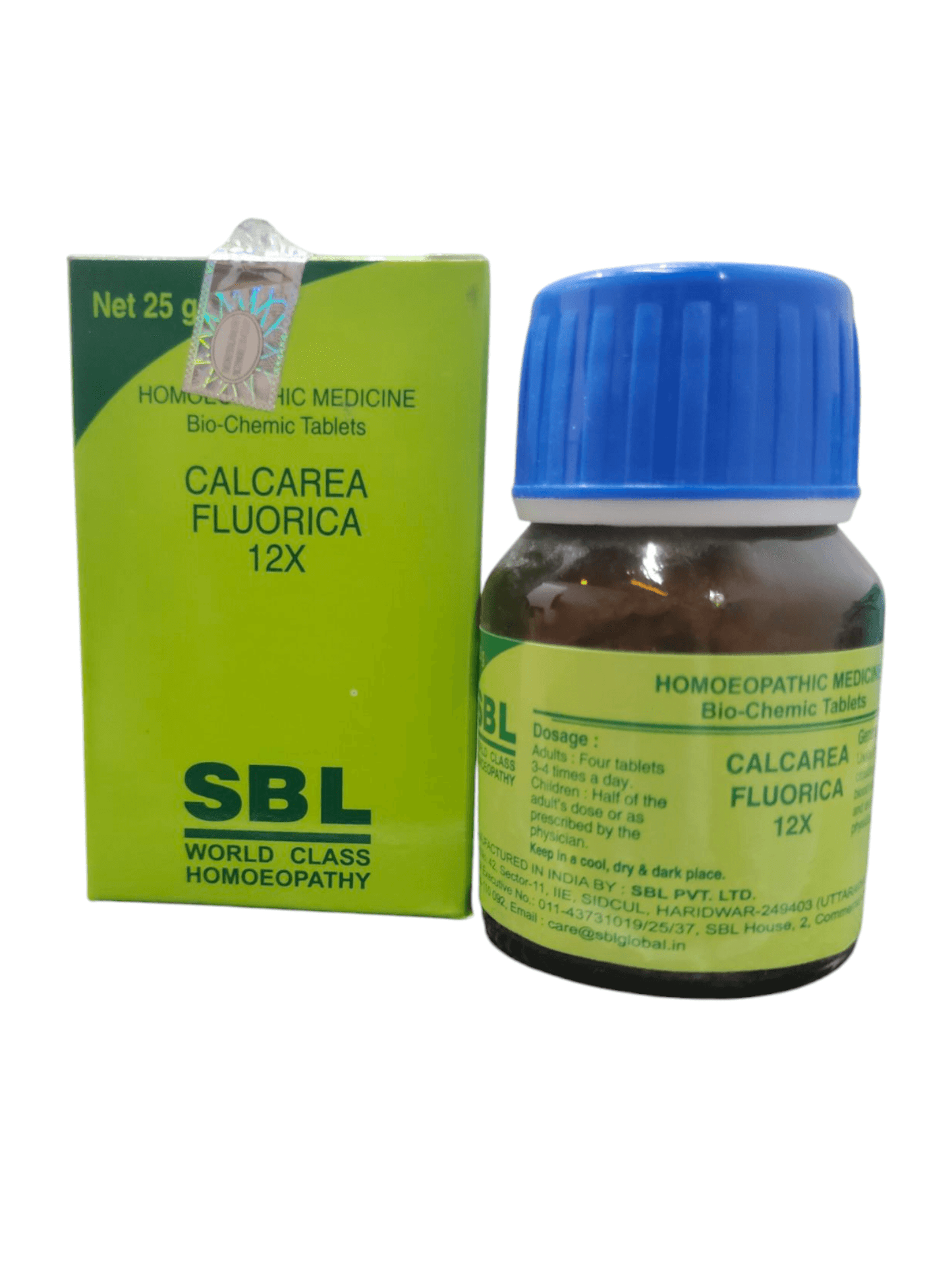 SBL Calcarea Fluorica 12X Bio-Chemic Tablets bottle and packaging for bone and joint health.