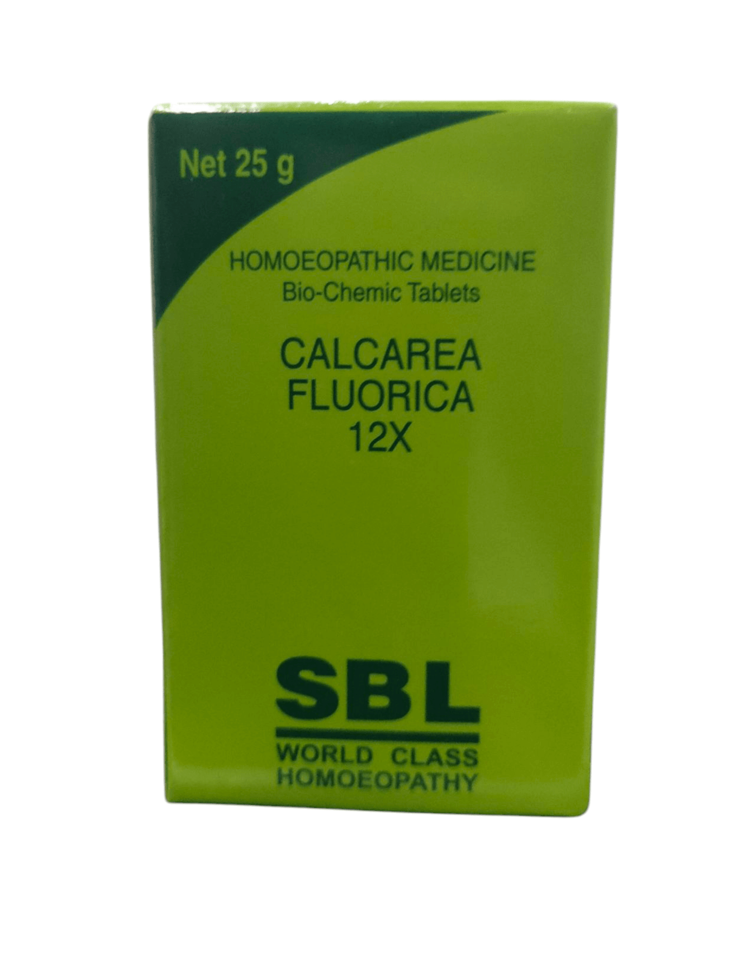 SBL Calcarea Fluorica 12X bio-chemic tablets box for bone health and joint support, homoeopathic medicine.