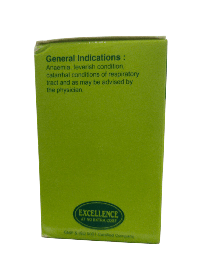 Green box labeled with general indications for anemia and respiratory conditions.
