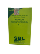 SBL Ferrum Phosphoricum 6X Biochemic Tablets package, homeopathic remedy for inflammation and anemia.