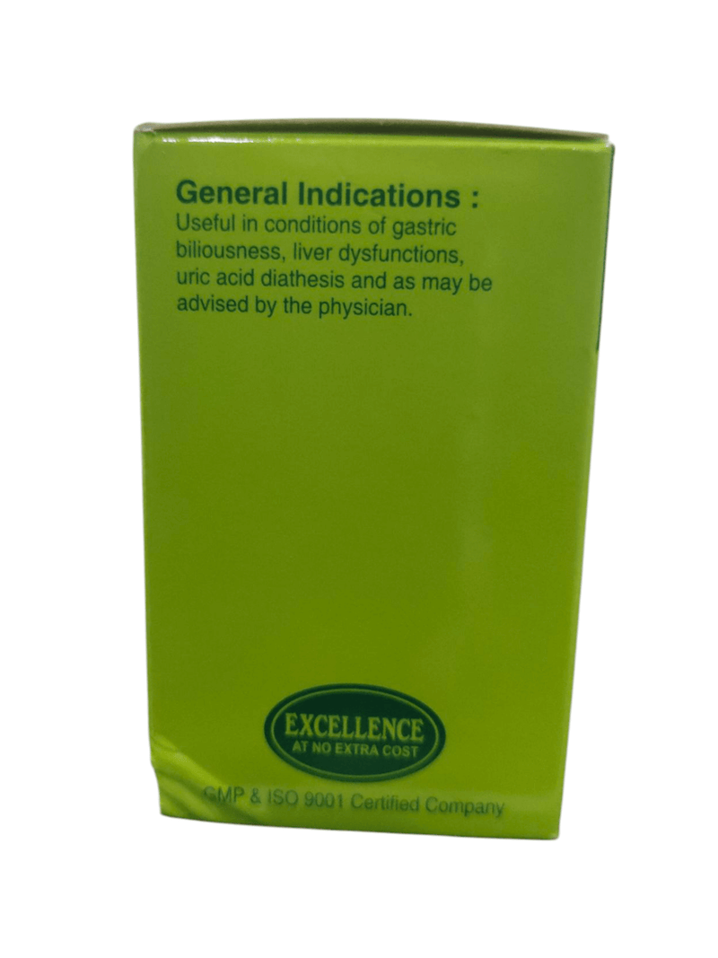 Instructions on a green package for liver dysfunction, biliousness, and uric acid conditions.