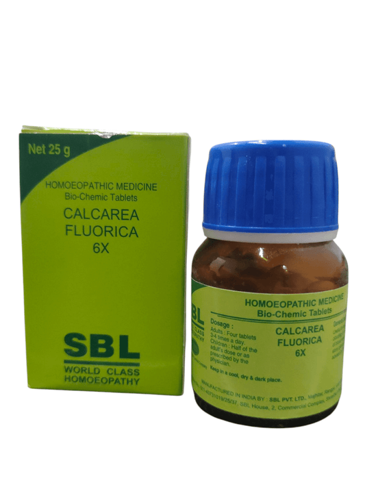 SBL Calcarea Fluorica 6x Biochemic Tablets 25g for bone health and joint support